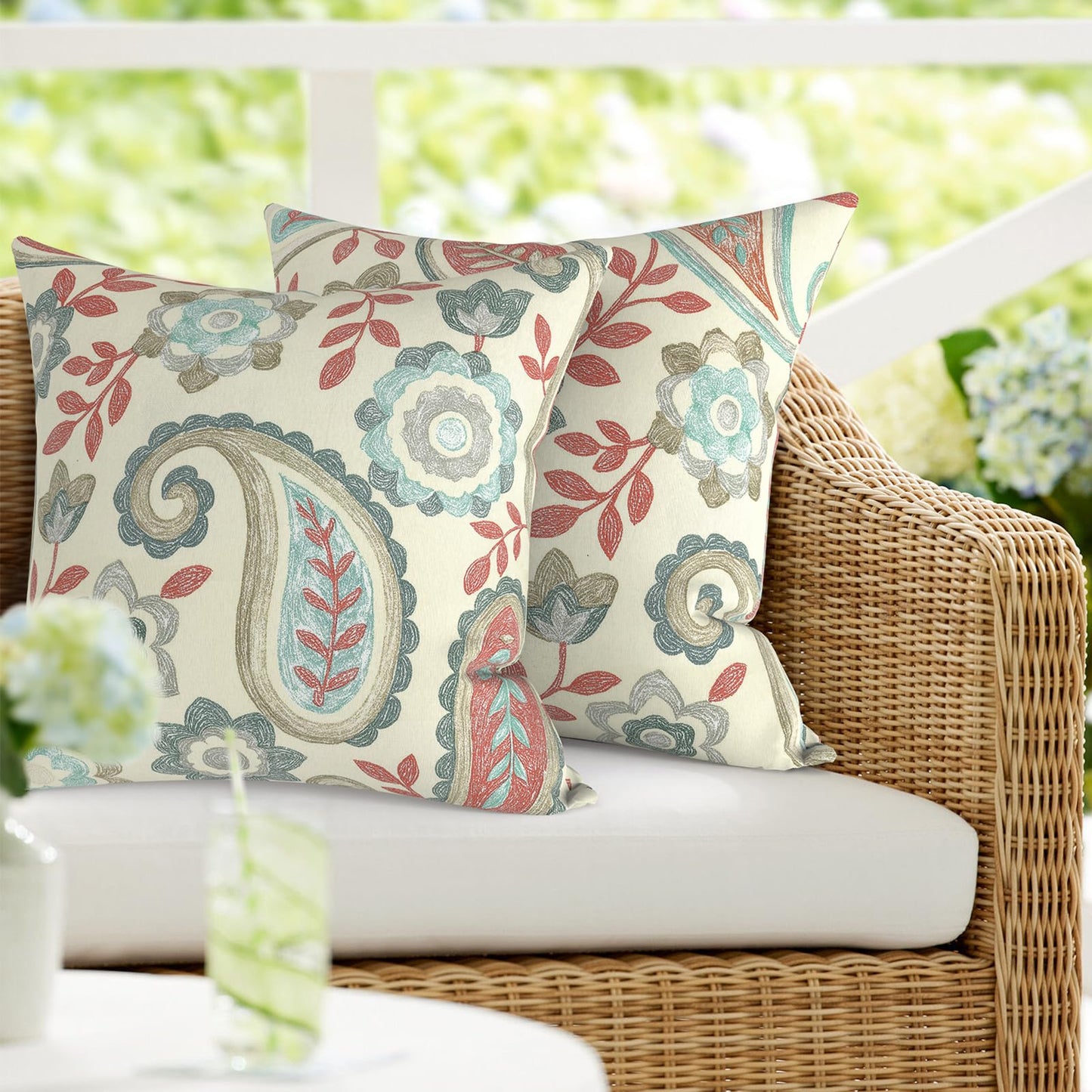 DYTXIII Pack of 2 Waterproof Outdoor Pillow with Inserts, 18x18 Square Patio Decorative Throw Pillow for Home,Sofa,Bench and Patio Furniture,Brush Blue