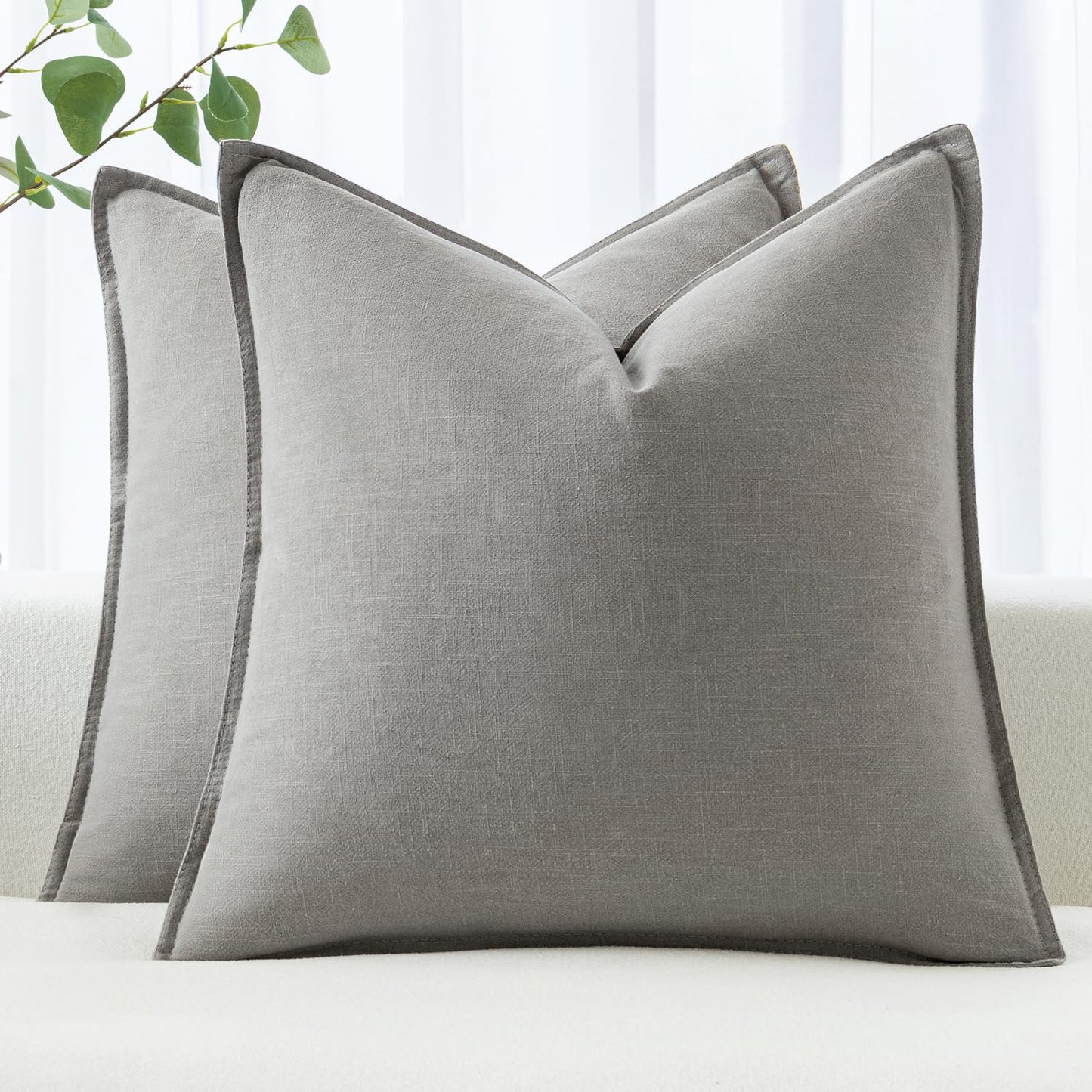 MIULEE Decorative Linen Pillow Covers 20x20 Inch Light Blue Boho Farmhouse Neutral Couch Throw Pillows for Bed Pack of 2 Accent Coastal Modern Pillowcase Summer Sofa Livingroom Home Decor