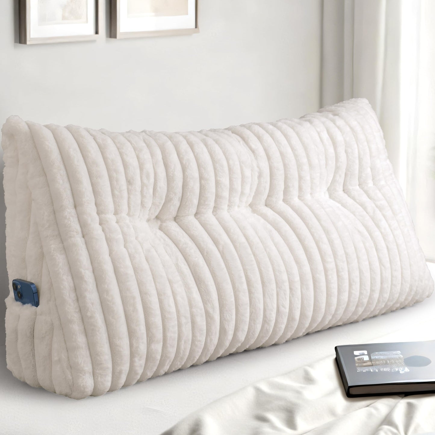 Headboard Pillow Queen, Triangular Wedge Pillow Headboard Queen, Cushion Headboards Reading Pillows, Backrest Pillows for Sitting in Bed or Working with Removable Cover, Grey