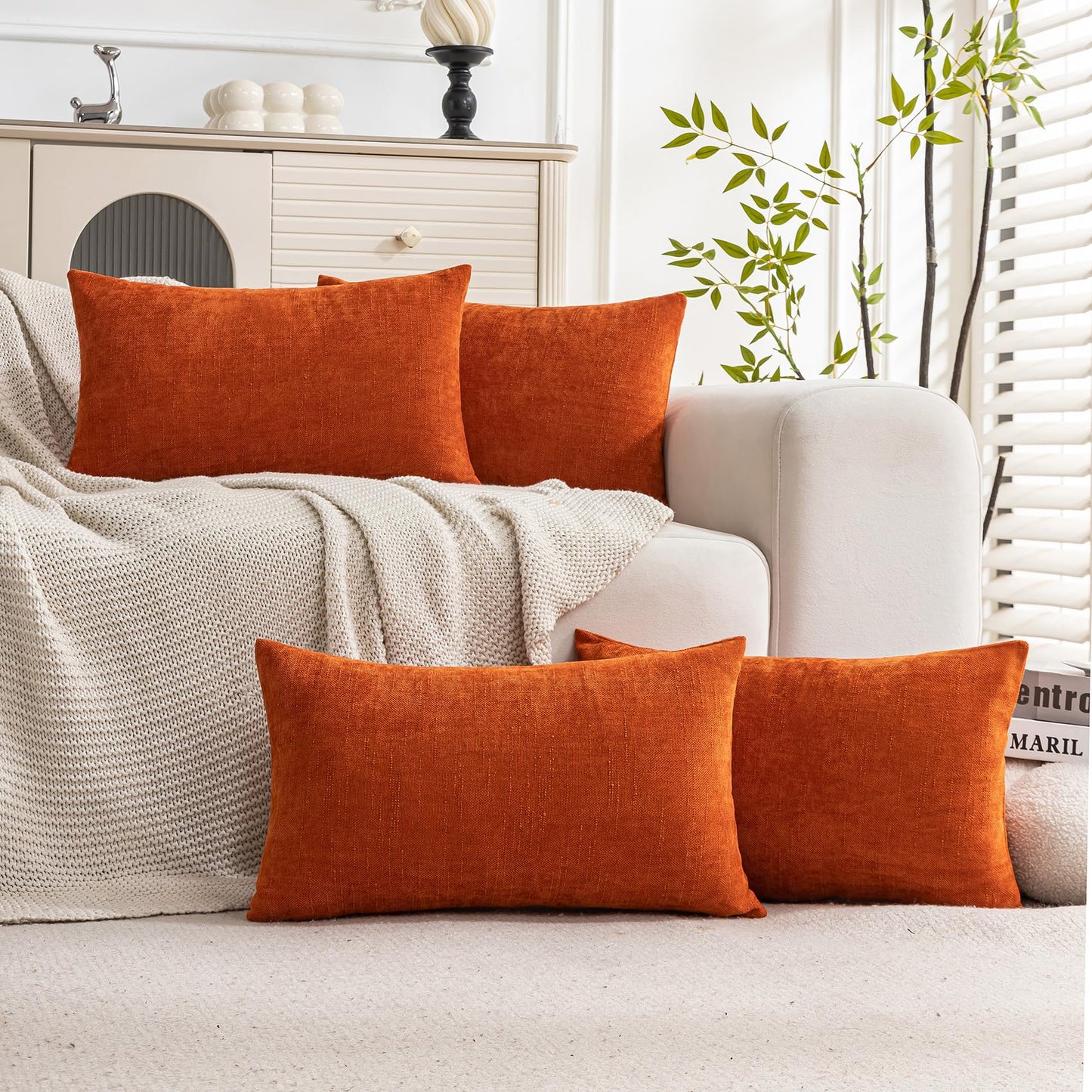 Set of 4 Soft Textured Decorative Throw Pillow Covers 24x24 Inch Cozy Farmhouse Cushion Cover Square Accent Pillow Cases for Bed Couch Sofa Living Room, Neutral