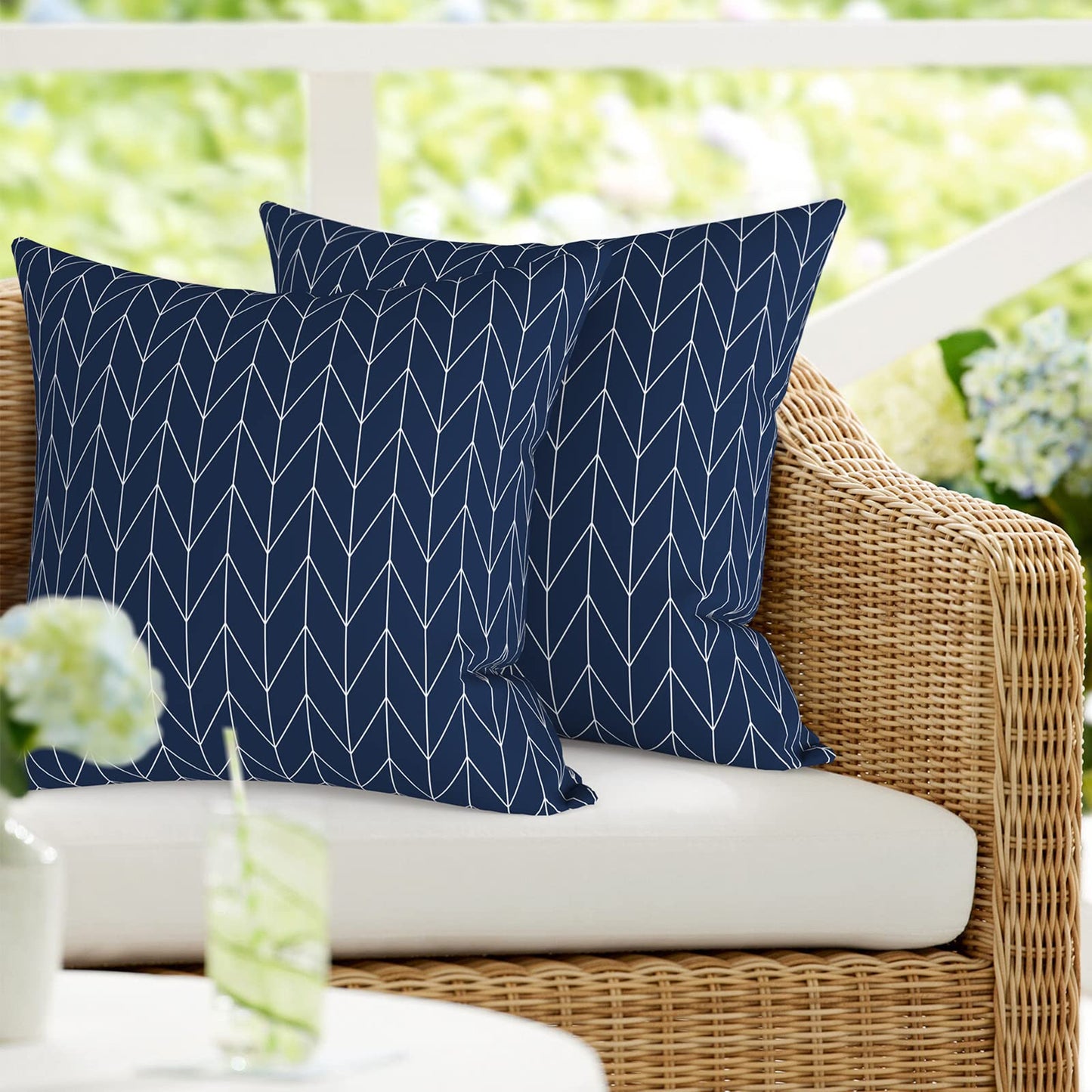 DYTXIII Pack of 2 Waterproof Outdoor Pillow with Inserts, 18x18 Square Patio Decorative Throw Pillow for Home,Sofa,Bench and Patio Furniture,Brush Blue