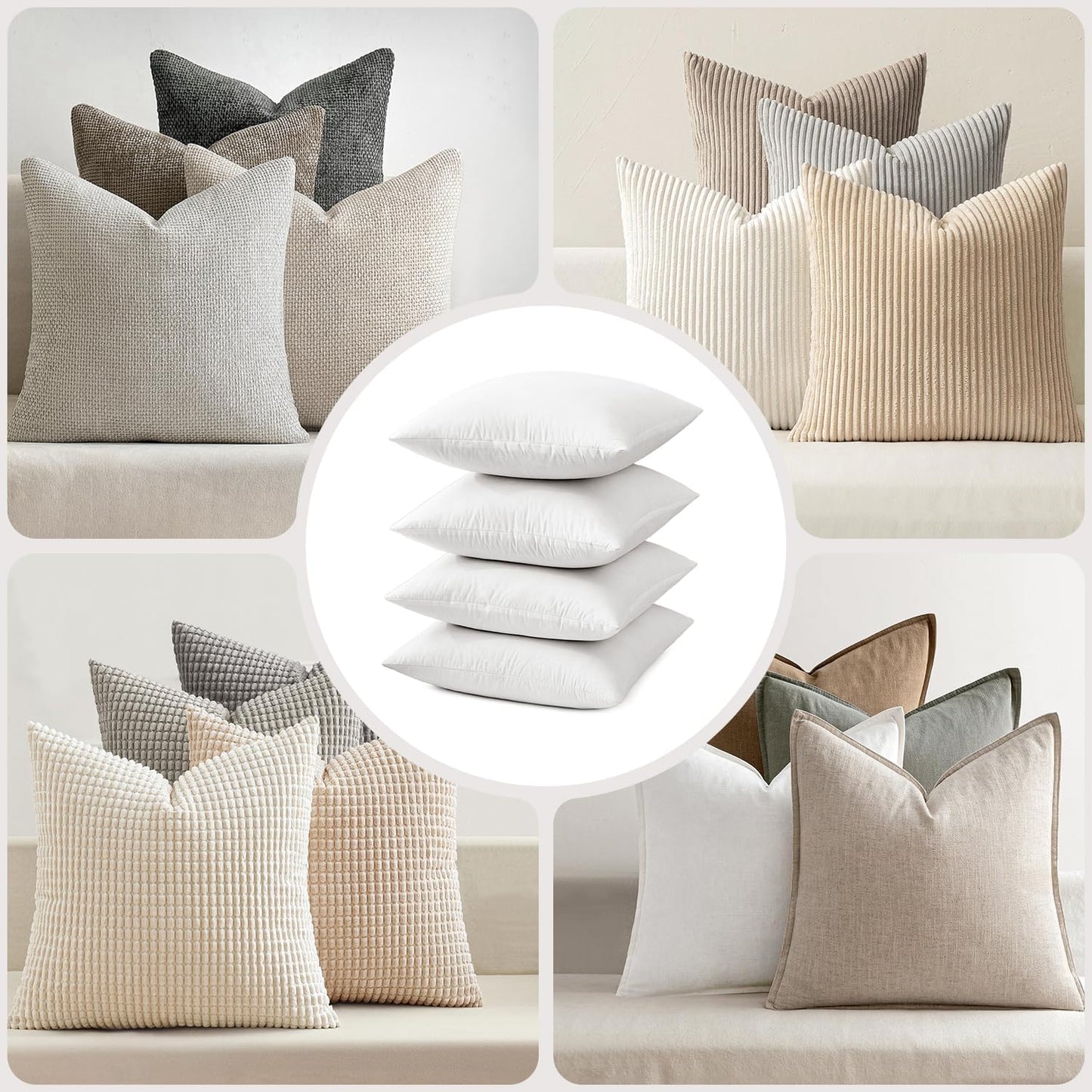 MIULEE Pillow Inserts 18x18 (Pack of 4,White), Down Feather Throw Pillow Inserts, Premium Fluffy Stuffer Throw Pillows Cotton Fabric for Sofa Bed Couch