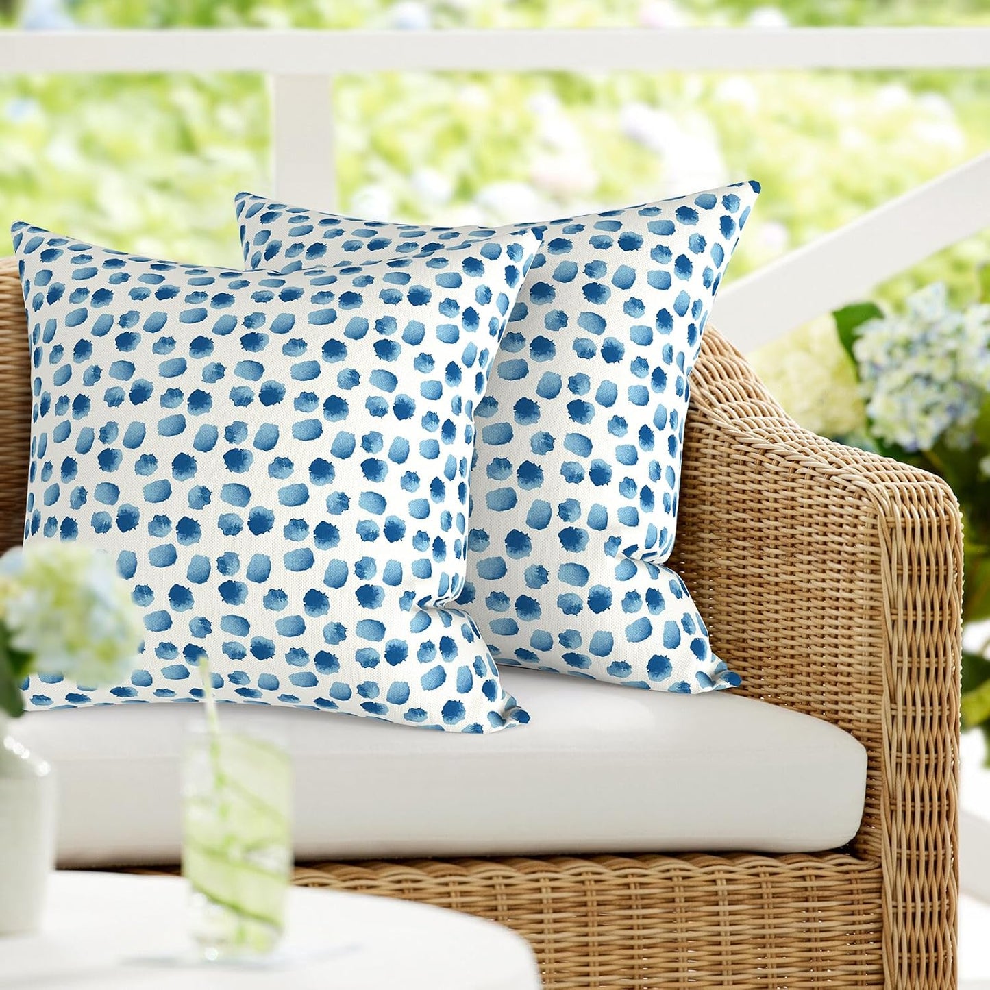 DYTXIII Pack of 2 Waterproof Outdoor Pillow with Inserts, 18x18 Square Patio Decorative Throw Pillow for Home,Sofa,Bench and Patio Furniture,Brush Blue