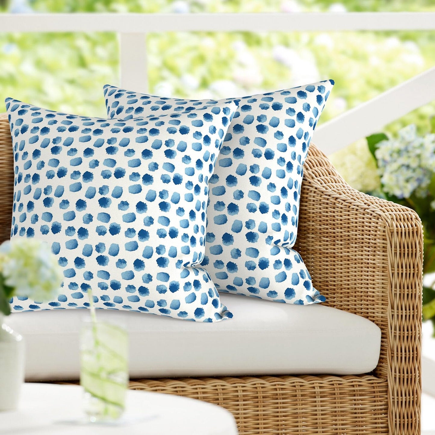 DYTXIII Pack of 2 Waterproof Outdoor Pillow with Inserts, 18x18 Square Patio Decorative Throw Pillow for Home,Sofa,Bench and Patio Furniture,Brush Blue