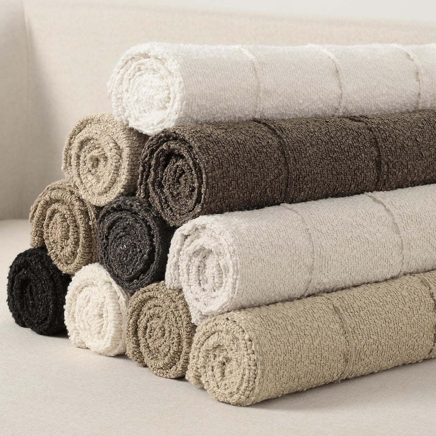 YCOLL Textured Boucle Throw Pillow Covers 24x24 Pack of 2 - Soft Neutral Striped Cushion Covers, Cozy Accent Decorative Pillow Covers for Couch, Sofa, Bed, Living Room (Beige)