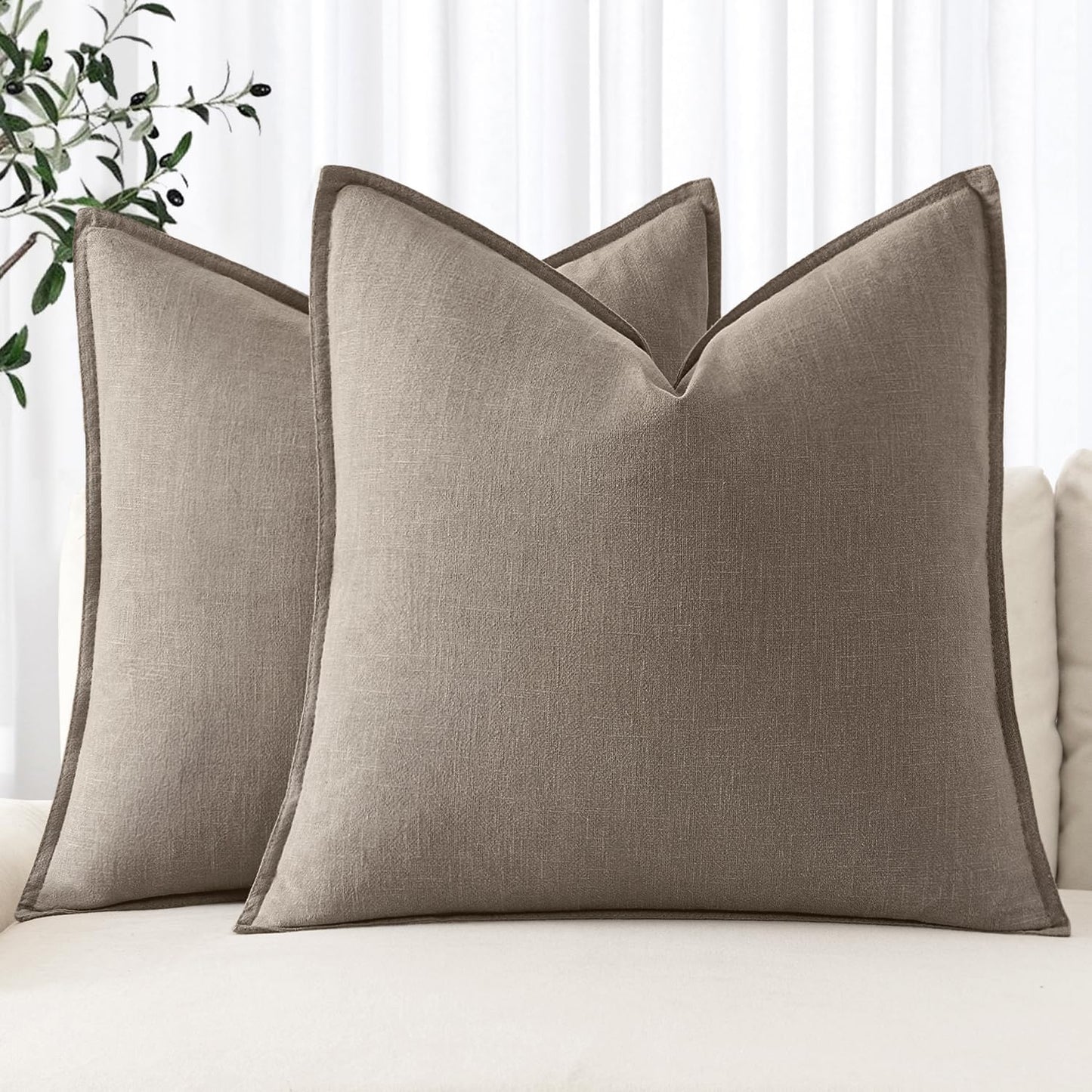 MIULEE Decorative Linen Pillow Covers 20x20 Inch Light Blue Boho Farmhouse Neutral Couch Throw Pillows for Bed Pack of 2 Accent Coastal Modern Pillowcase Summer Sofa Livingroom Home Decor