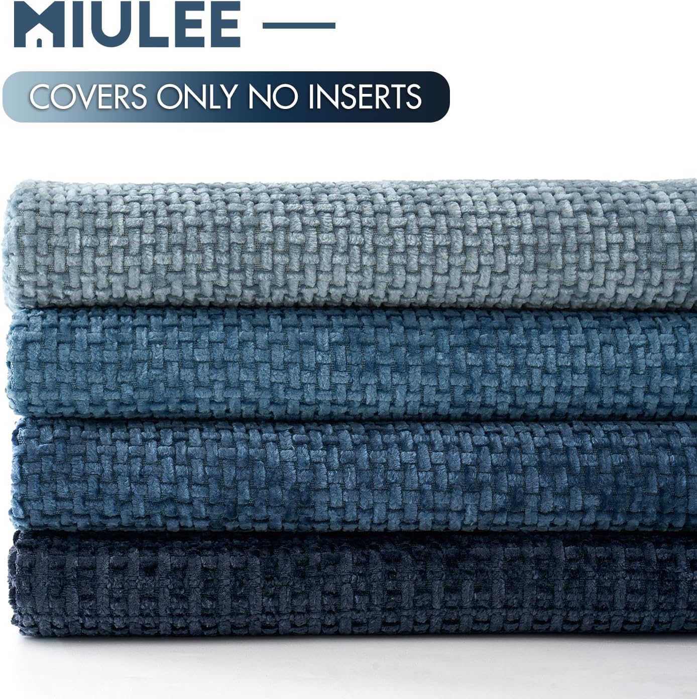 MIULEE Pack of 4 Couch Throw Pillow Covers 20x20 Inch Neutral Blue Soft Decorative Chenille Pillow Covers Farmhouse Accent Cushion Covers for Boho Western Spring Coastal Decor Sofa Bed Living Room