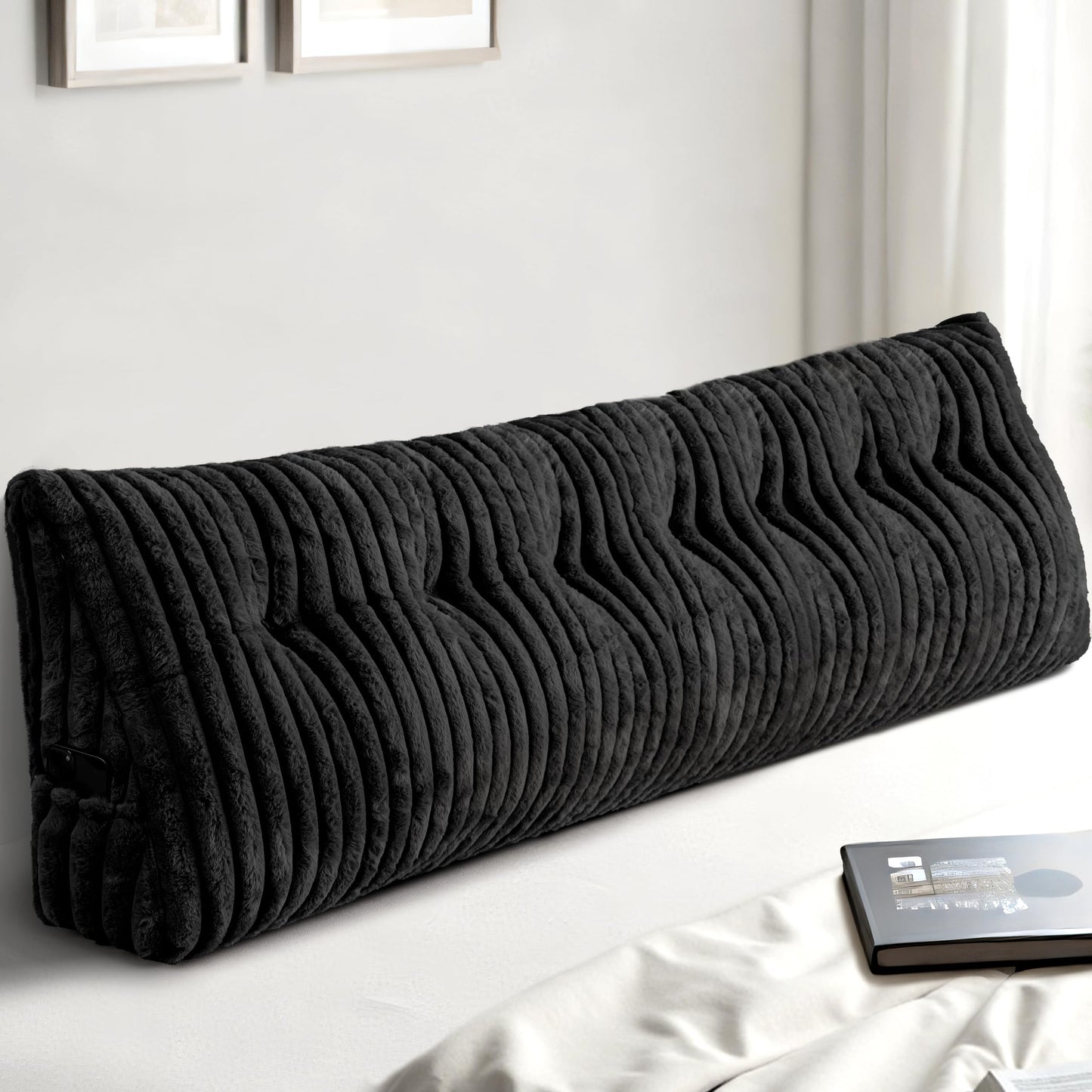 Headboard Pillow Queen, Triangular Wedge Pillow Headboard Queen, Cushion Headboards Reading Pillows, Backrest Pillows for Sitting in Bed or Working with Removable Cover, Grey