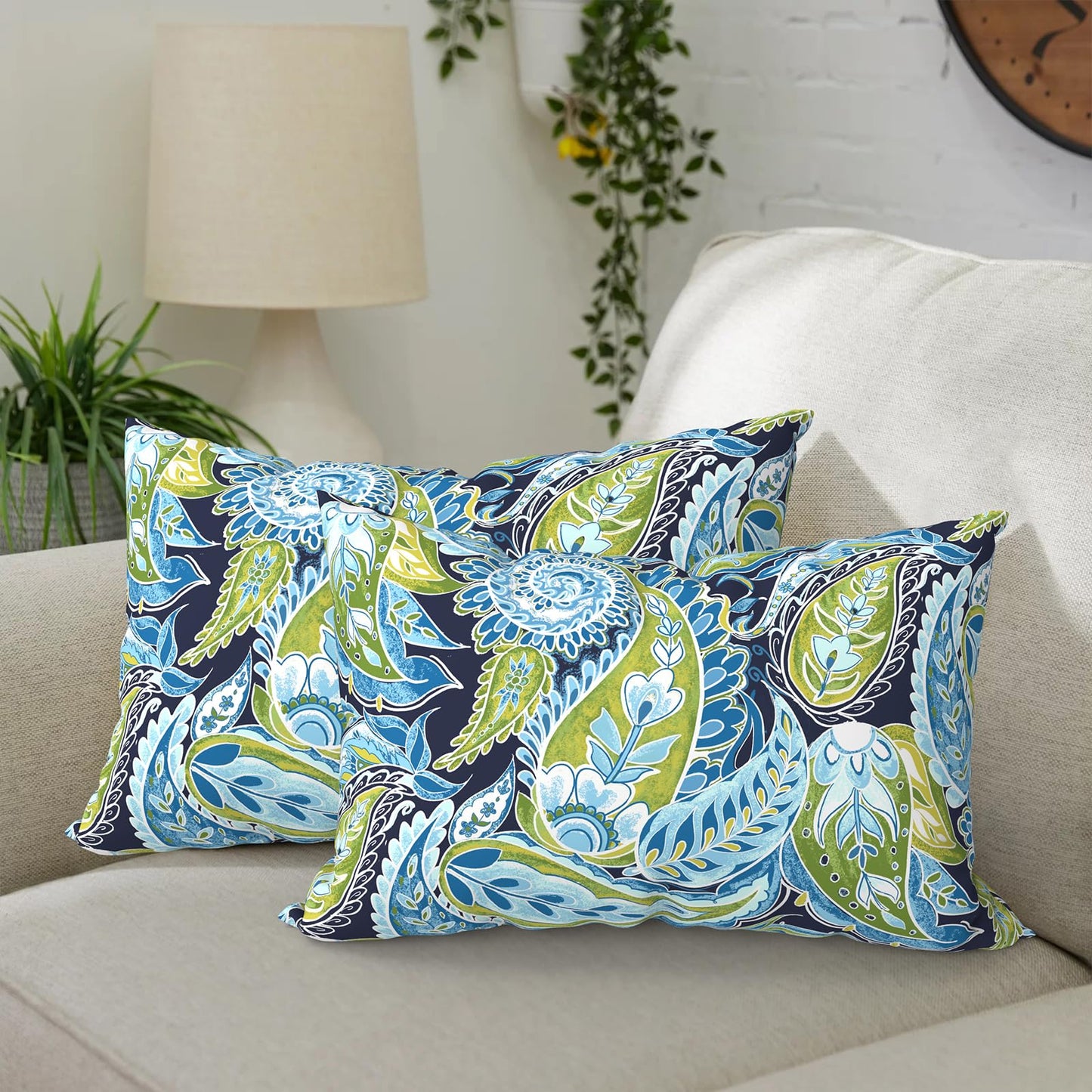 DYTXIII Pack of 2 Waterproof Outdoor Pillow with Inserts, 18x18 Square Patio Decorative Throw Pillow for Home,Sofa,Bench and Patio Furniture,Brush Blue