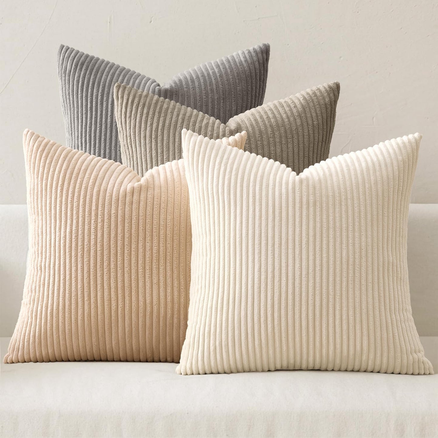 MIULEE Pack of 4 Blue-Orange Corduroy Decorative Throw Pillow Covers 18x18 Inch Soft Boho Striped Pillow Covers Modern Farmhouse Home Decor for Summer Sofa Living Room Couch Bed