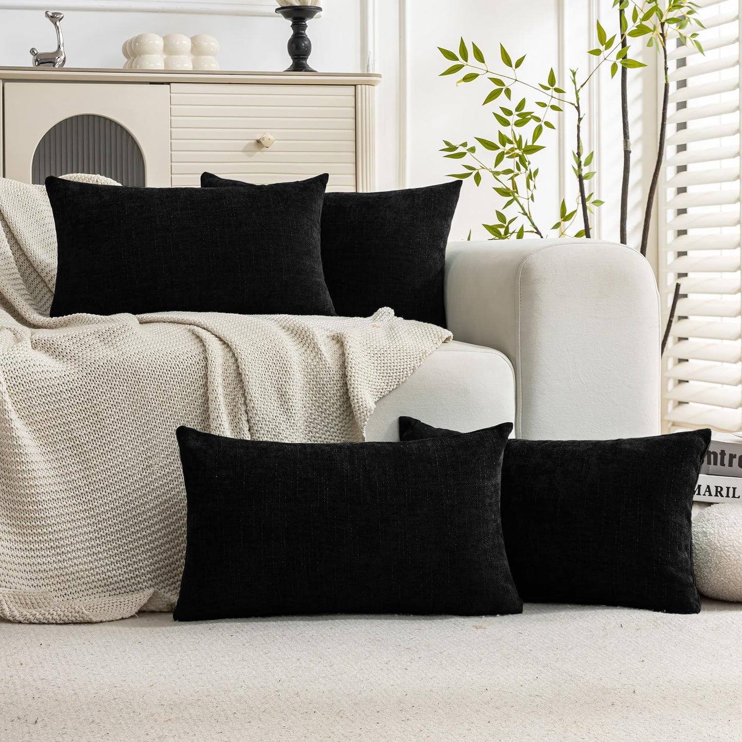 Set of 4 Soft Textured Decorative Throw Pillow Covers 24x24 Inch Cozy Farmhouse Cushion Cover Square Accent Pillow Cases for Bed Couch Sofa Living Room, Neutral