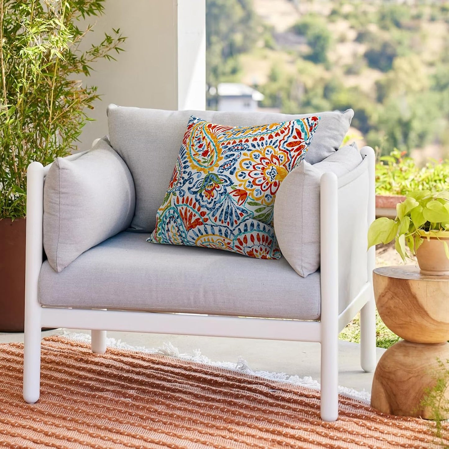 Outdoor 20x20 Inch Throw Pillows with Inners, Square Pillows Decorative Set of 2 for Home Garden Furniture, Paisley Multi