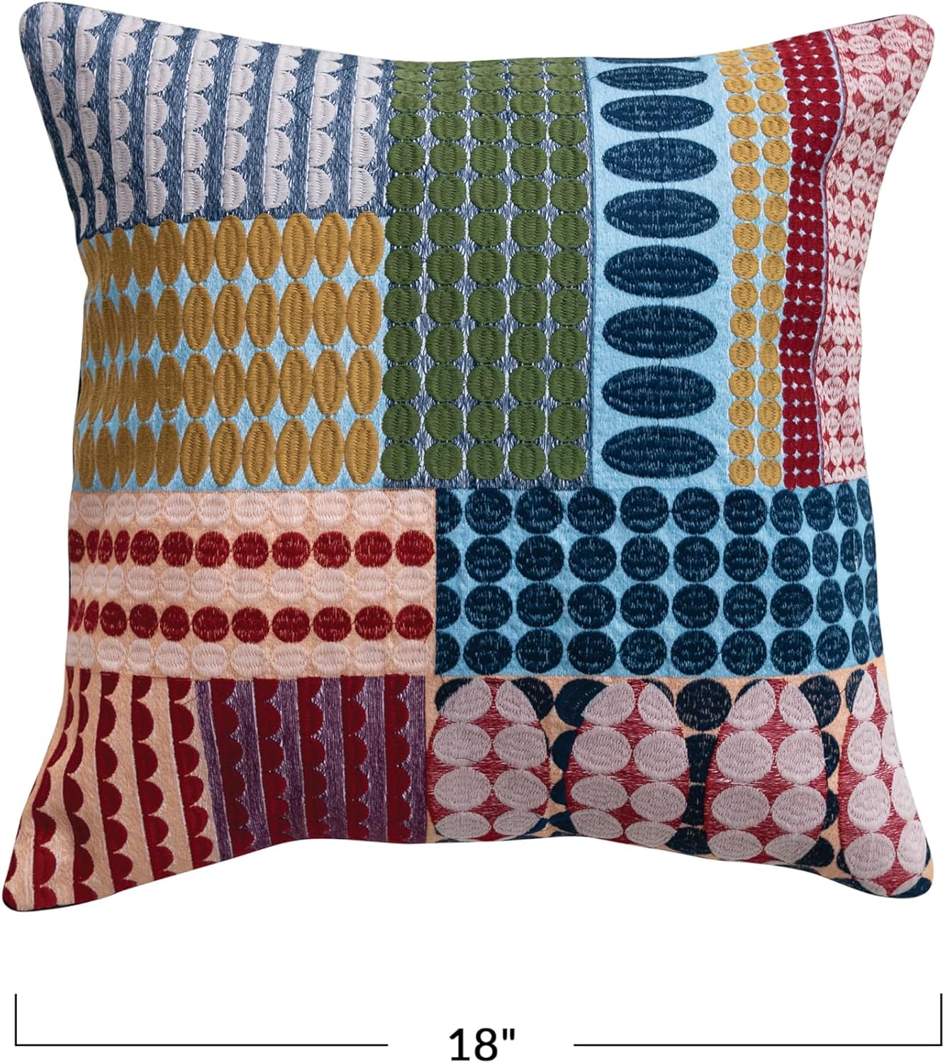 Creative Co-Op Square Woven Fabric Indoor/Outdoor Pillow with Embroidered Ovals and Circles Patterns, Multicolor