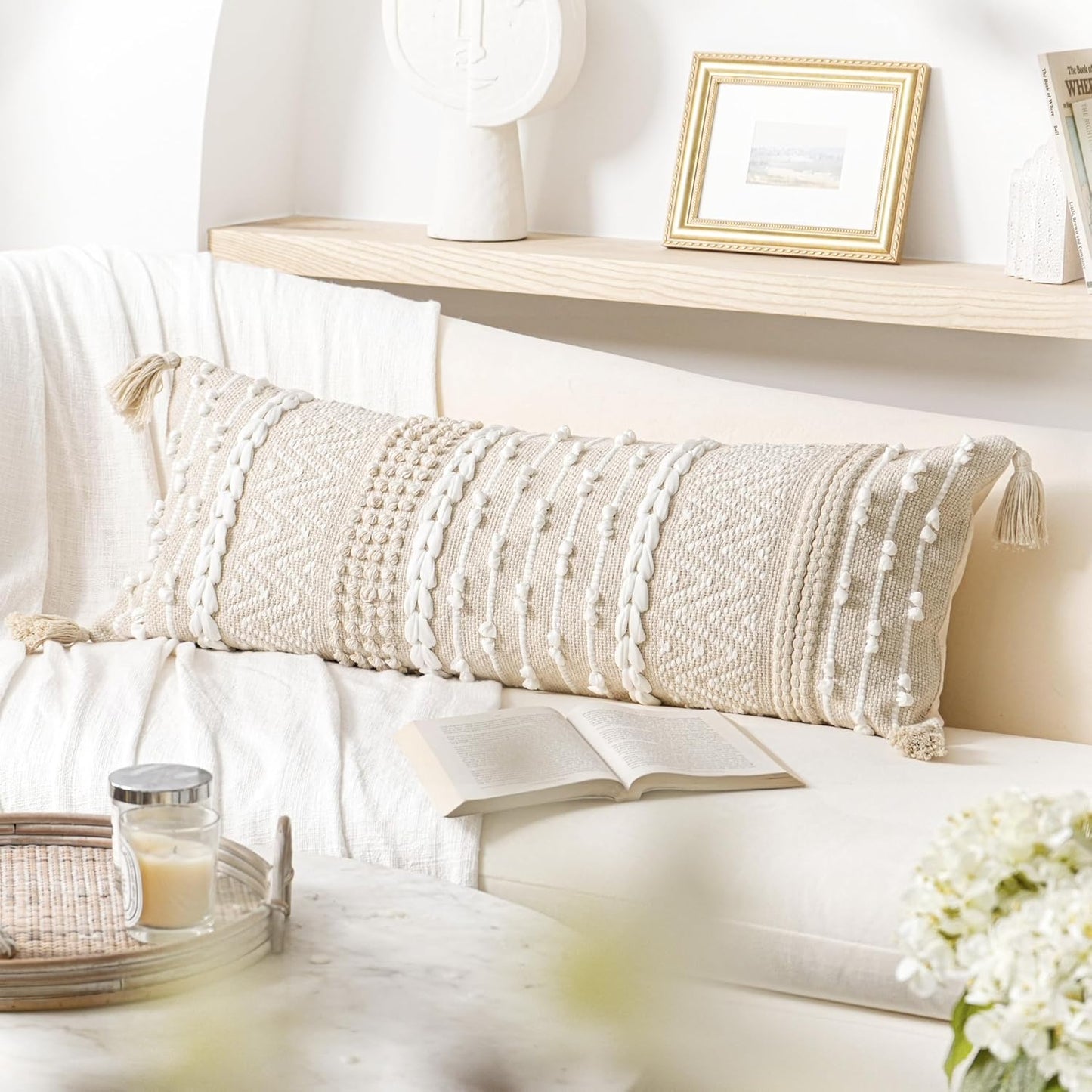 Boho Neutral Modern Farmhouse Decorative Lumbar Throw Pillow Cover
