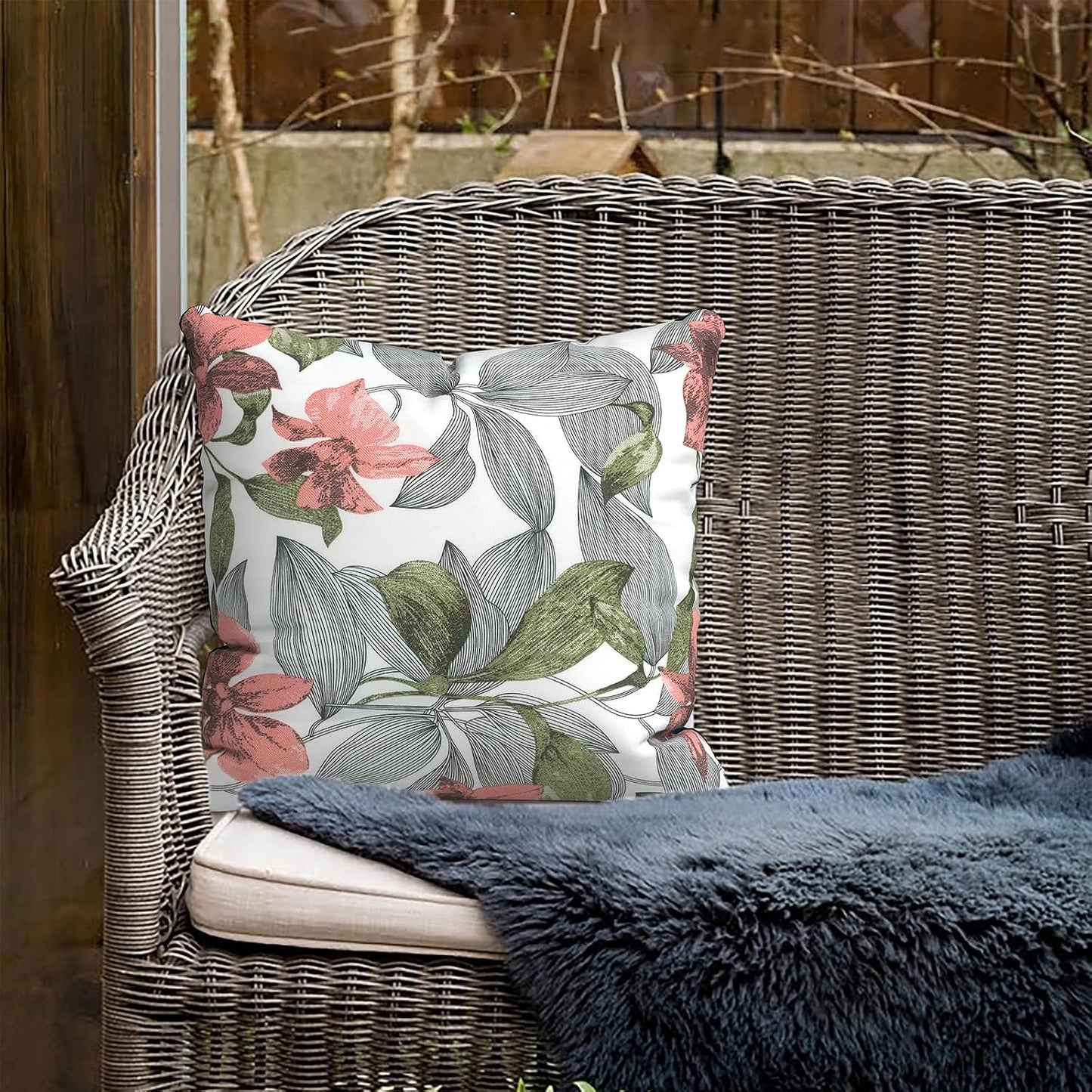 Outdoor Pillows for Patio Furniture 18x18 inch, Square Outdoor Throw Pillows with Inserts, Decorative Toss Pillows for Garden Couch Home Sofa Office Chair, Pack of 2, Clemens Noir Pink