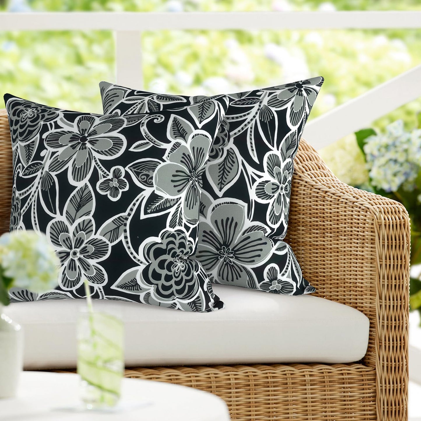 DYTXIII Pack of 2 Waterproof Outdoor Pillow with Inserts, 18x18 Square Patio Decorative Throw Pillow for Home,Sofa,Bench and Patio Furniture,Brush Blue