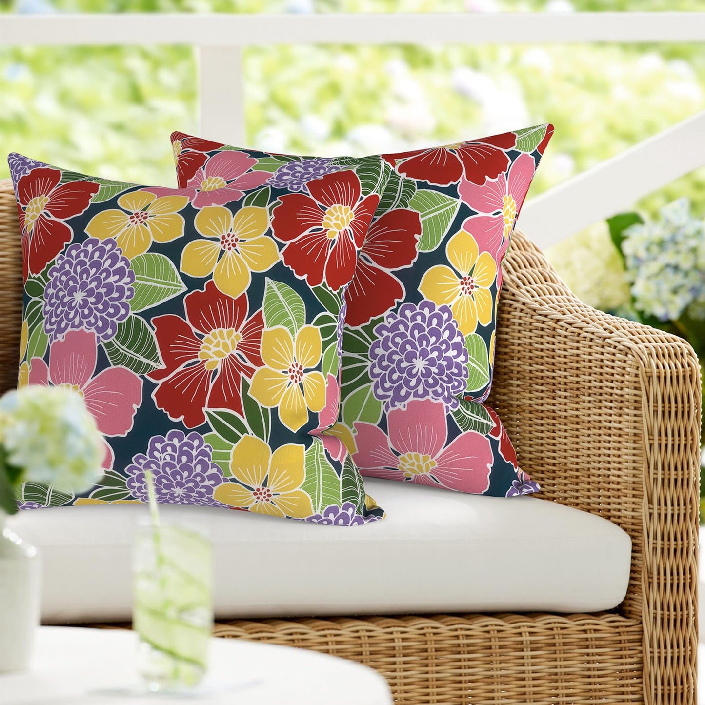 DYTXIII Pack of 2 Waterproof Outdoor Pillow with Inserts, 18x18 Square Patio Decorative Throw Pillow for Home,Sofa,Bench and Patio Furniture,Brush Blue
