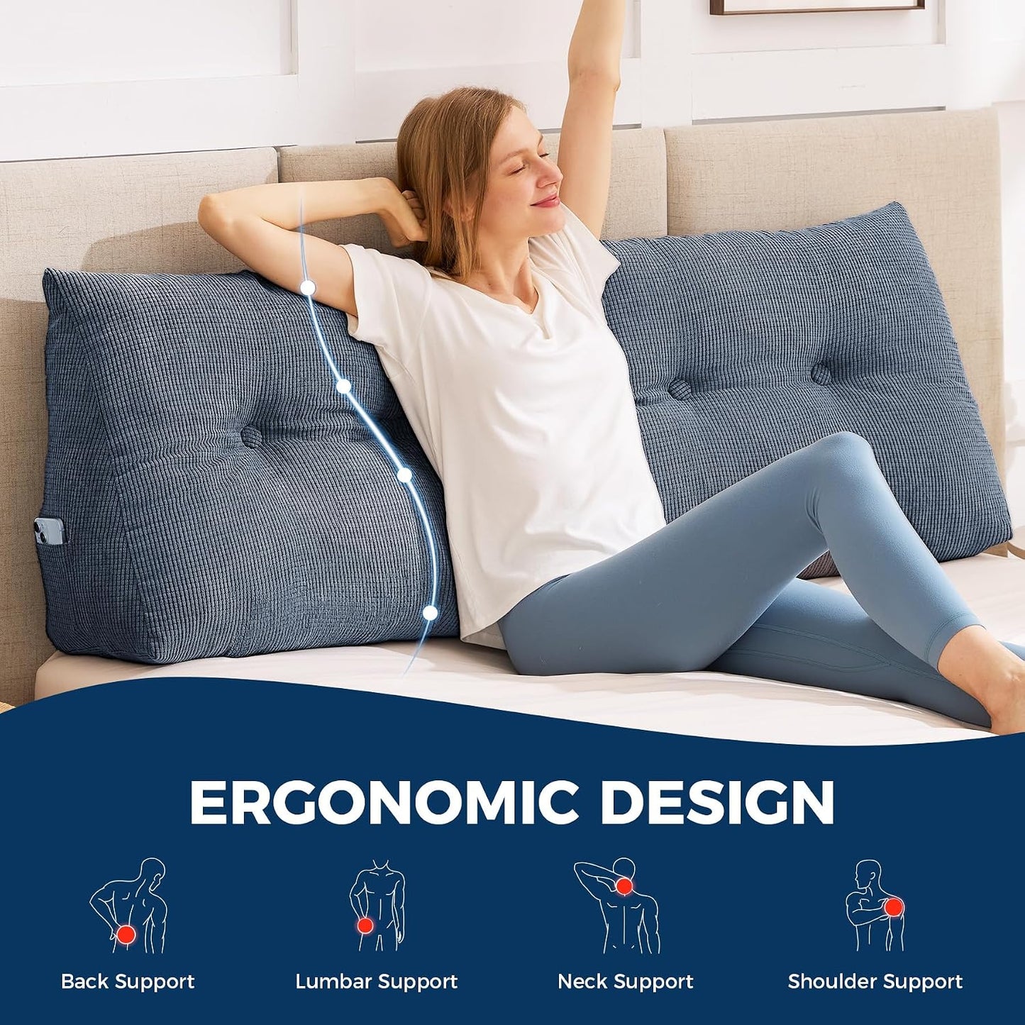 IASEAHK Headboard Pillow Twin, Triangle Pillows for Headboard, Head Board Backrest Wedge Pillow for Reading Sitting Working, Daybed Pillows with Removable Cover for Bed Dorm Sofa, Navy Blue