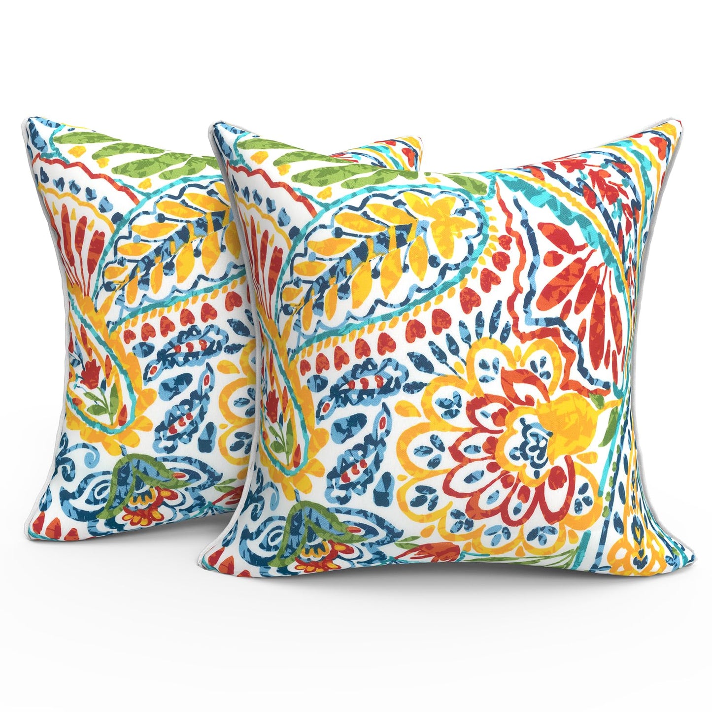 Outdoor 20x20 Inch Throw Pillows with Inners, Square Pillows Decorative Set of 2 for Home Garden Furniture, Paisley Multi