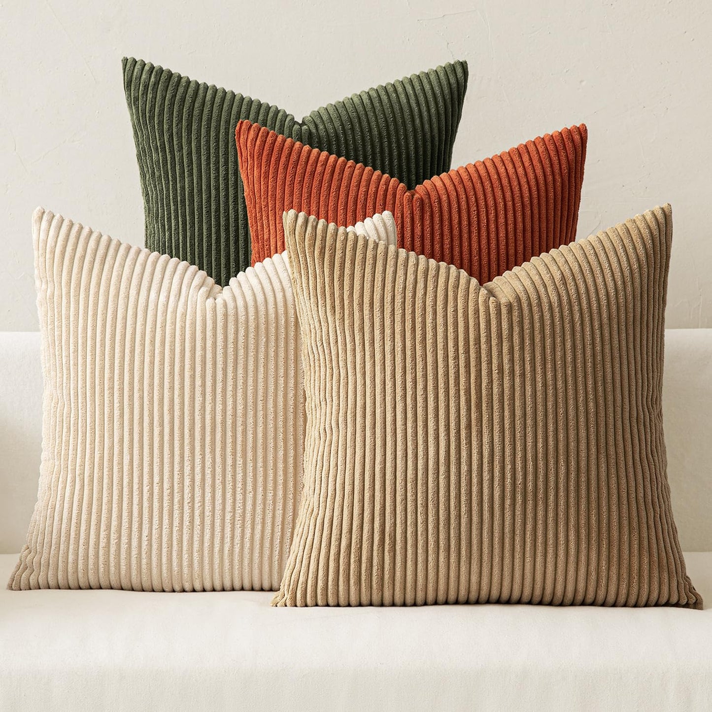 MIULEE Pack of 4 Blue-Orange Corduroy Decorative Throw Pillow Covers 18x18 Inch Soft Boho Striped Pillow Covers Modern Farmhouse Home Decor for Summer Sofa Living Room Couch Bed