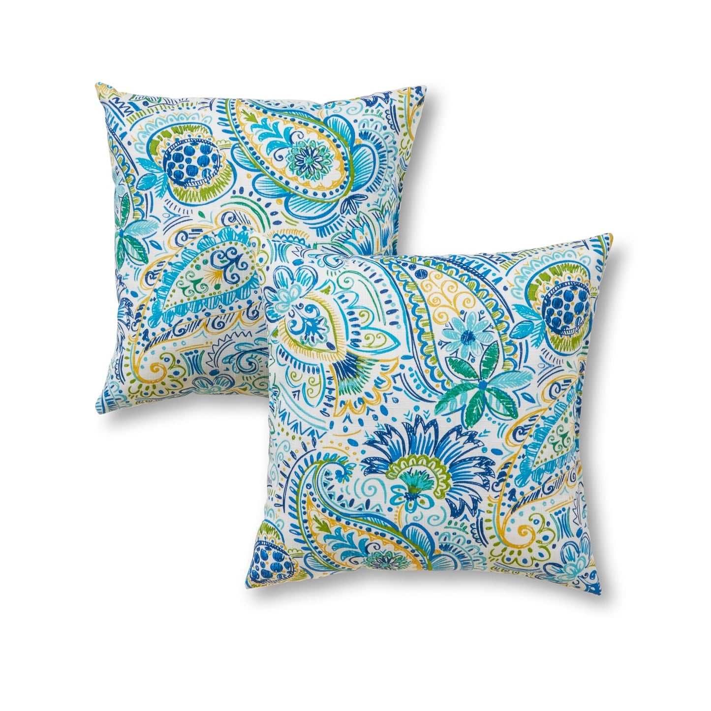 Set of 2 Outdoor Throw Pillows 17 x 17 Inch – Reversible Square Patio Accent Pillows – Weather-Resistant Polyester Fabric – Eco-Friendly Recycled Polyfiber Fill, Arctic Paisley