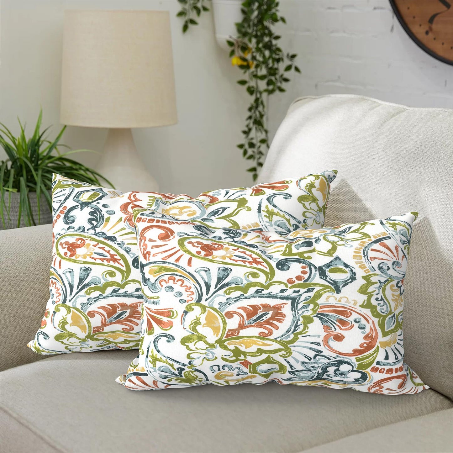 DYTXIII Pack of 2 Waterproof Outdoor Pillow with Inserts, 18x18 Square Patio Decorative Throw Pillow for Home,Sofa,Bench and Patio Furniture,Brush Blue