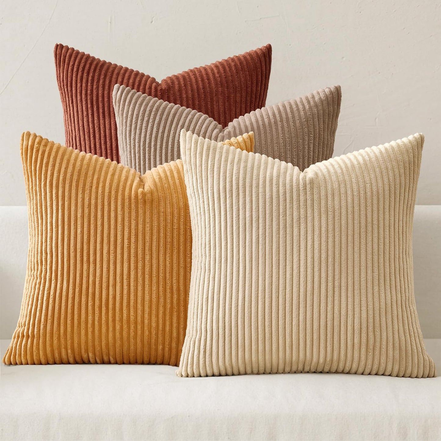 MIULEE Pack of 4 Blue-Orange Corduroy Decorative Throw Pillow Covers 18x18 Inch Soft Boho Striped Pillow Covers Modern Farmhouse Home Decor for Summer Sofa Living Room Couch Bed