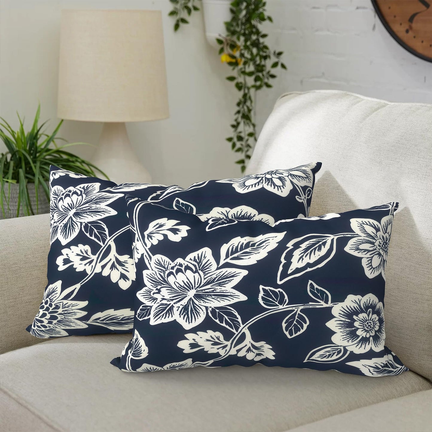 DYTXIII Pack of 2 Waterproof Outdoor Pillow with Inserts, 18x18 Square Patio Decorative Throw Pillow for Home,Sofa,Bench and Patio Furniture,Brush Blue