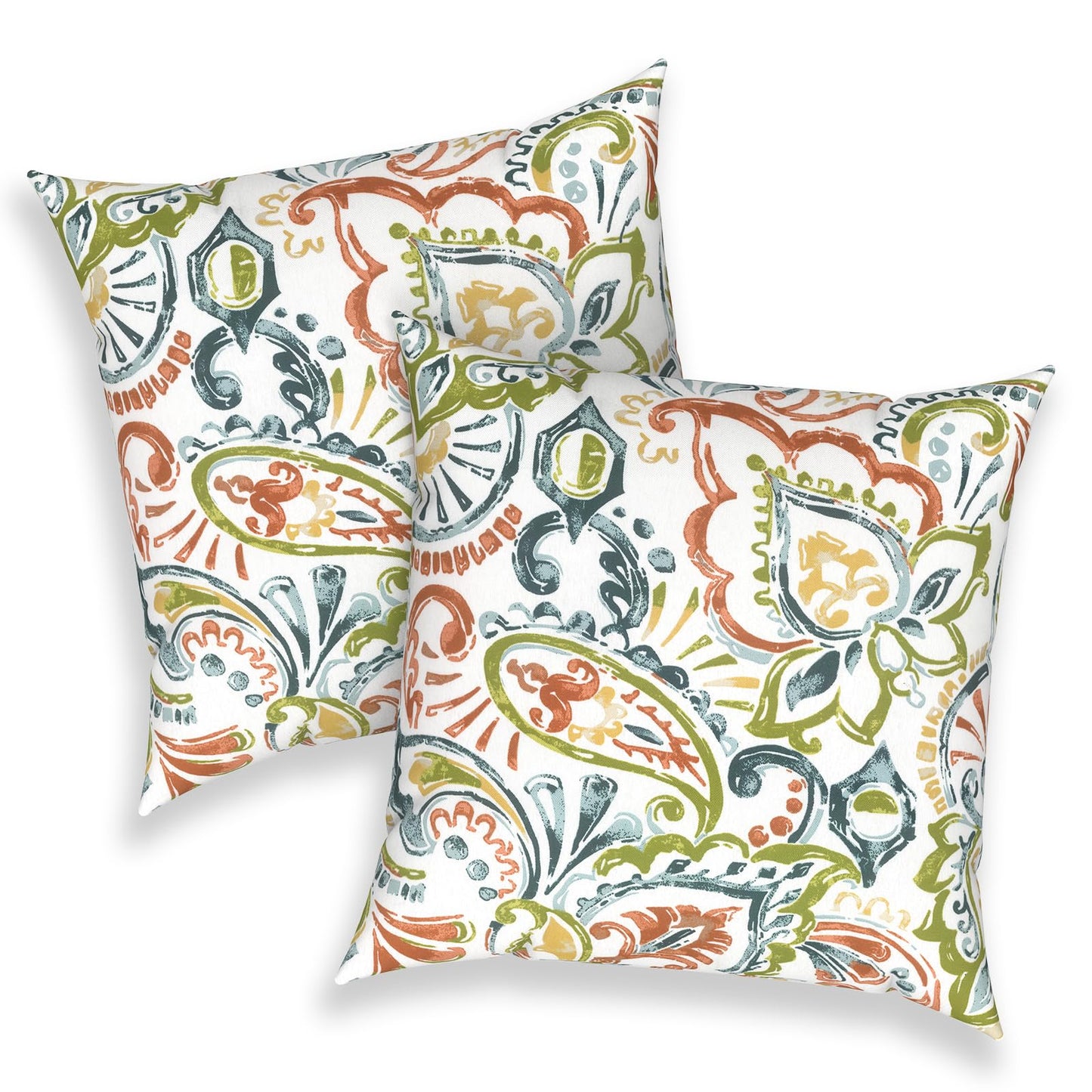 Outdoor 20x20 Inch Throw Pillows with Inners, Square Pillows Decorative Set of 2 for Home Garden Furniture, Paisley Multi