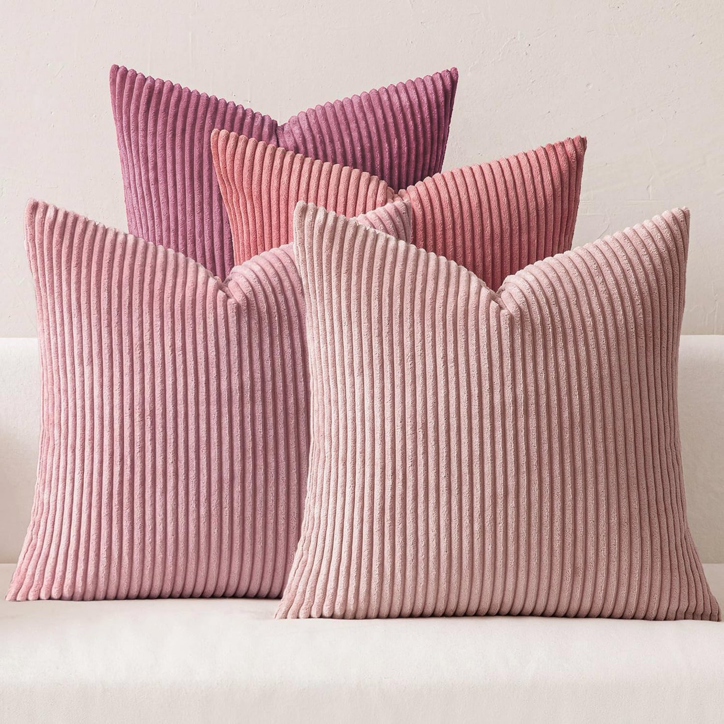 MIULEE Pack of 4 Blue-Orange Corduroy Decorative Throw Pillow Covers 18x18 Inch Soft Boho Striped Pillow Covers Modern Farmhouse Home Decor for Summer Sofa Living Room Couch Bed