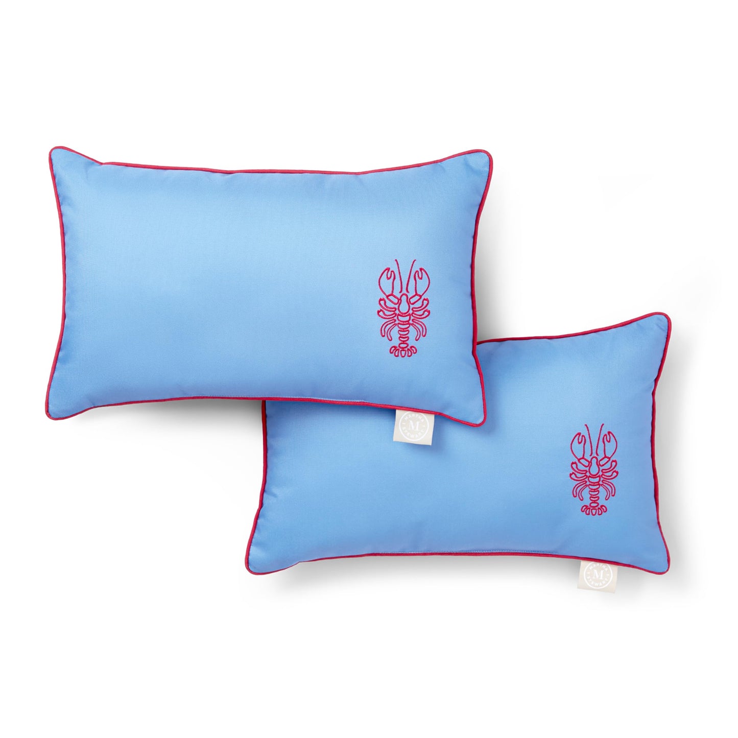 Martha Stewart Spring May Embroidered Lemon Indoor Outdoor Decorative Pillow 2-Pack Set, UV Fade Resistant, Water Repellent, Printed Stripe Design, Aqua Blue/Yellow, 18"x18"