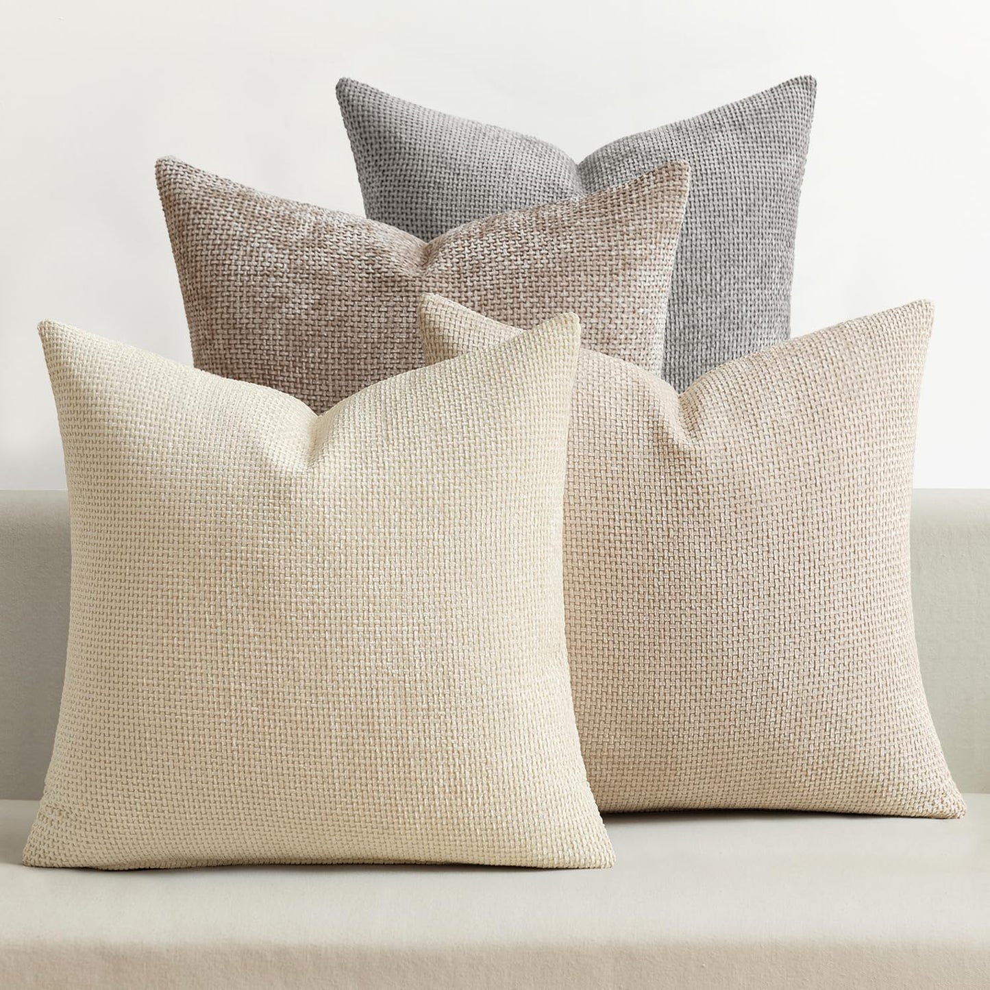 MIULEE Pack of 4 Couch Throw Pillow Covers 20x20 Inch Neutral Blue Soft Decorative Chenille Pillow Covers Farmhouse Accent Cushion Covers for Boho Western Spring Coastal Decor Sofa Bed Living Room