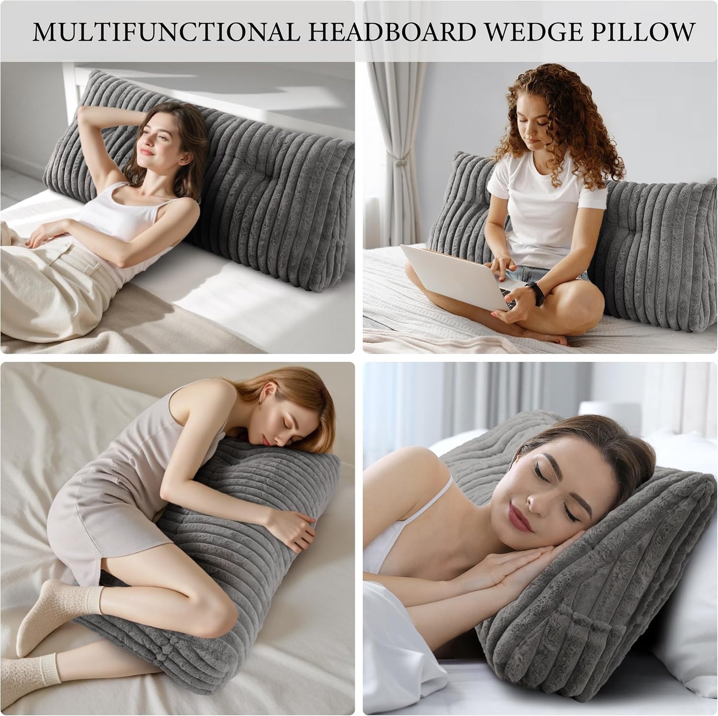 Headboard Pillow Queen, Triangular Wedge Pillow Headboard Queen, Cushion Headboards Reading Pillows, Backrest Pillows for Sitting in Bed or Working with Removable Cover, Grey