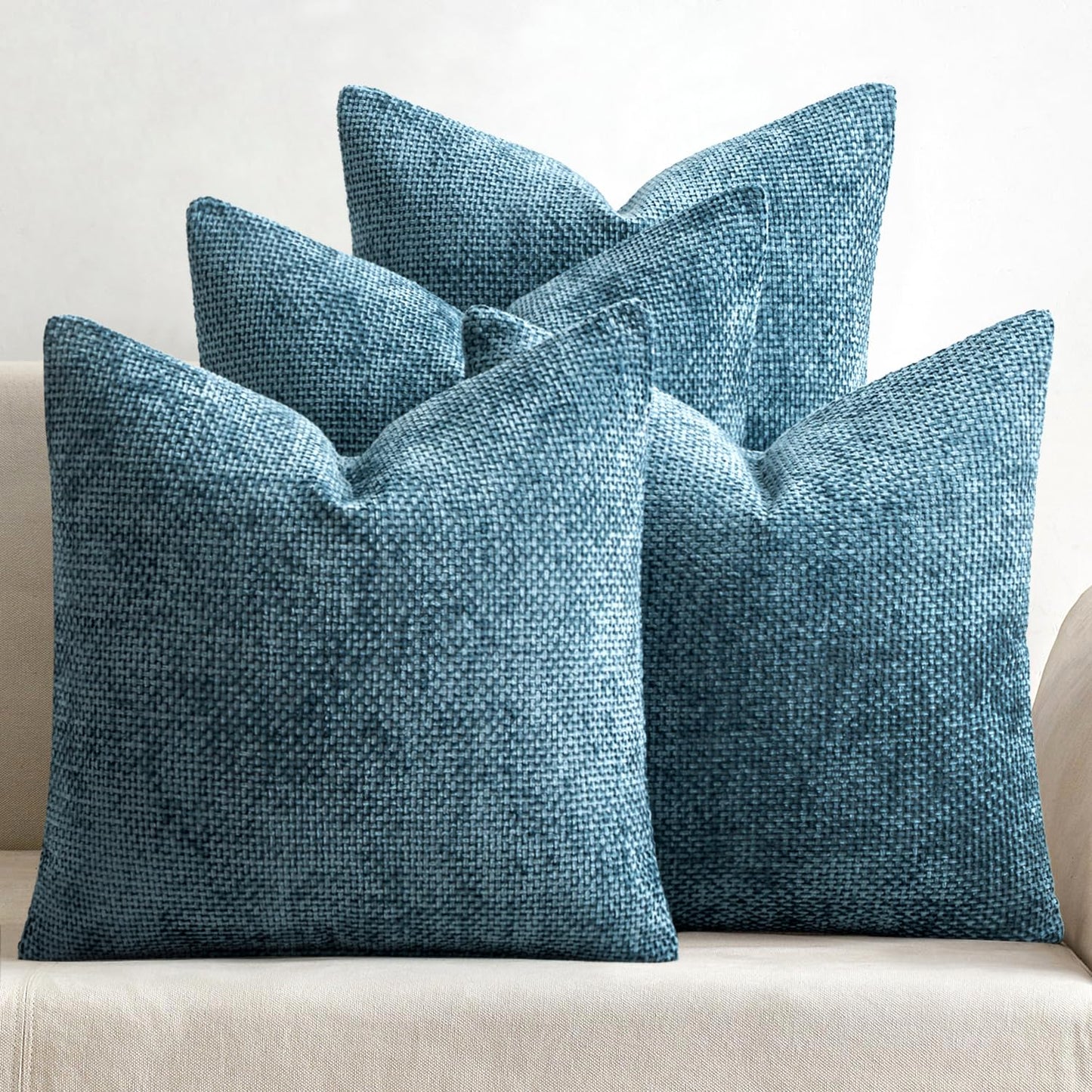 MIULEE Pack of 4 Couch Throw Pillow Covers 20x20 Inch Neutral Blue Soft Decorative Chenille Pillow Covers Farmhouse Accent Cushion Covers for Boho Western Spring Coastal Decor Sofa Bed Living Room