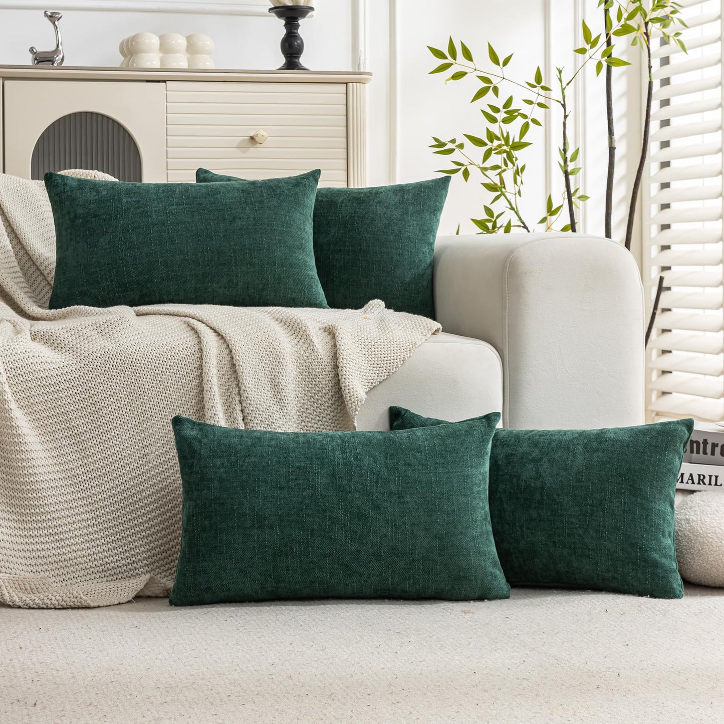 Set of 4 Soft Textured Decorative Throw Pillow Covers 24x24 Inch Cozy Farmhouse Cushion Cover Square Accent Pillow Cases for Bed Couch Sofa Living Room, Neutral