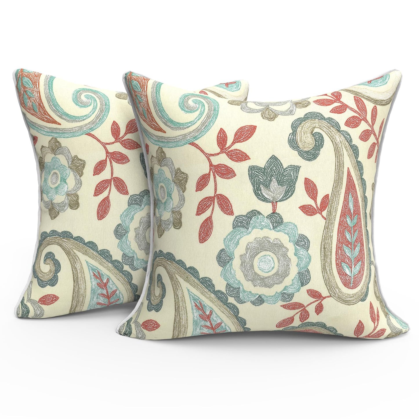 Outdoor 20x20 Inch Throw Pillows with Inners, Square Pillows Decorative Set of 2 for Home Garden Furniture, Paisley Multi