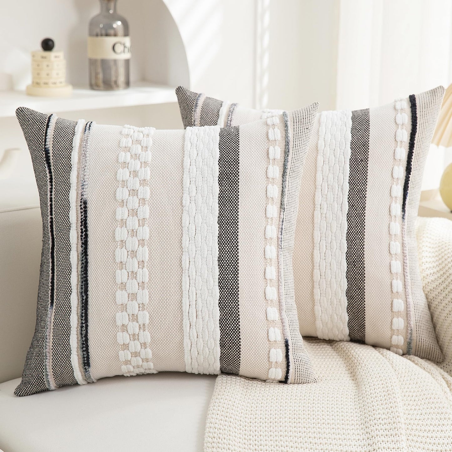Boho Textured Modern Farmhouse Decorative Throw Pillow Covers Set of 2