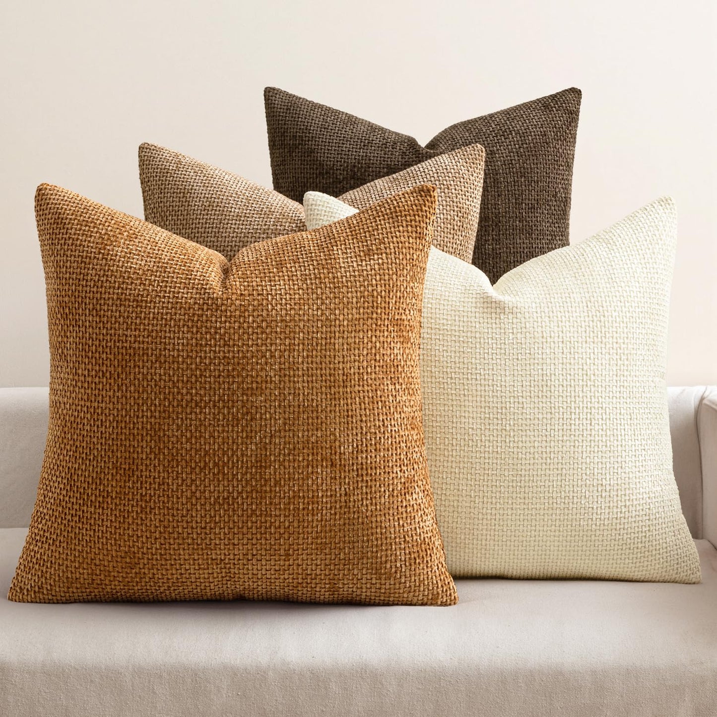 MIULEE Pack of 4 Couch Throw Pillow Covers 20x20 Inch Neutral Blue Soft Decorative Chenille Pillow Covers Farmhouse Accent Cushion Covers for Boho Western Spring Coastal Decor Sofa Bed Living Room