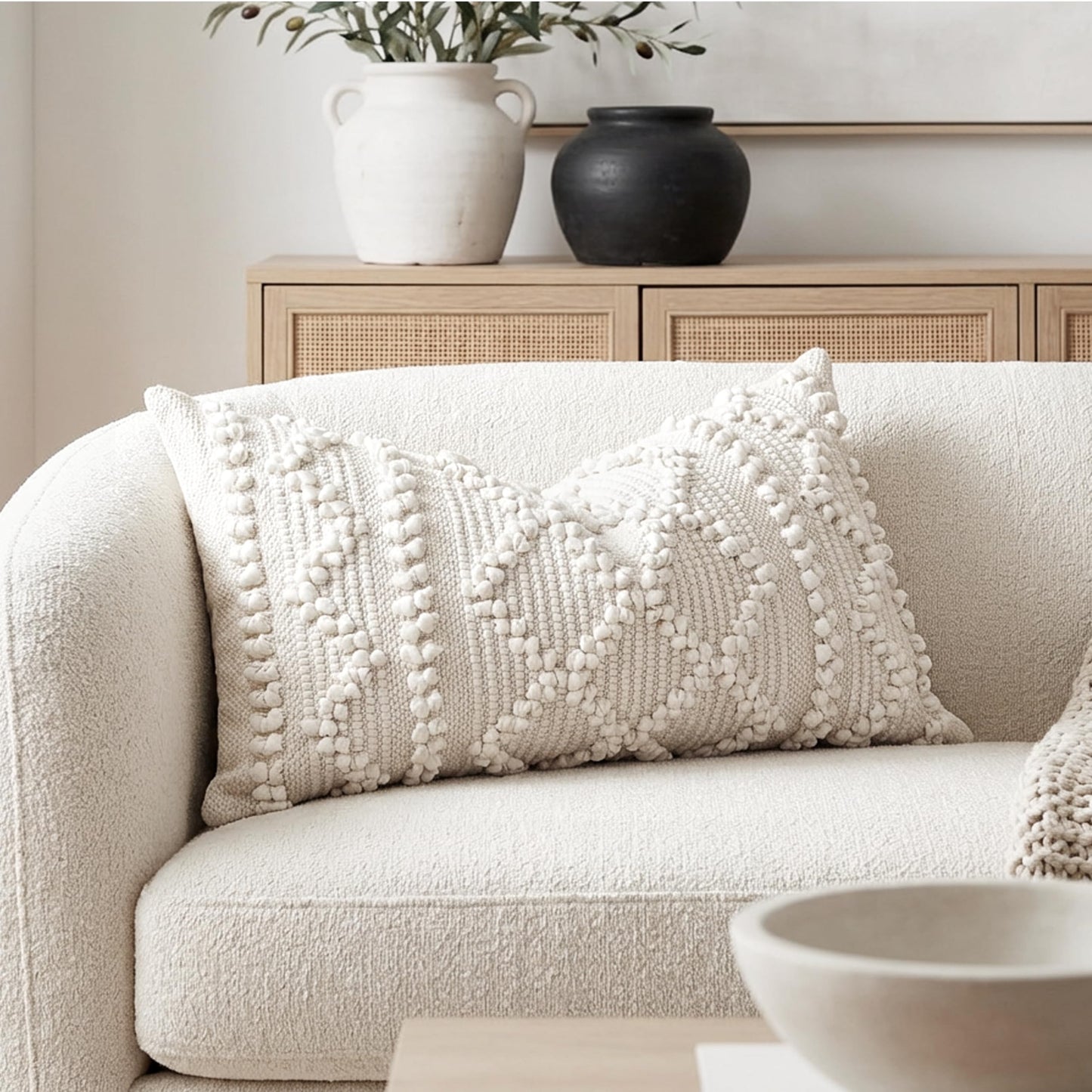 Boho Neutral Modern Farmhouse Decorative Lumbar Throw Pillow Cover