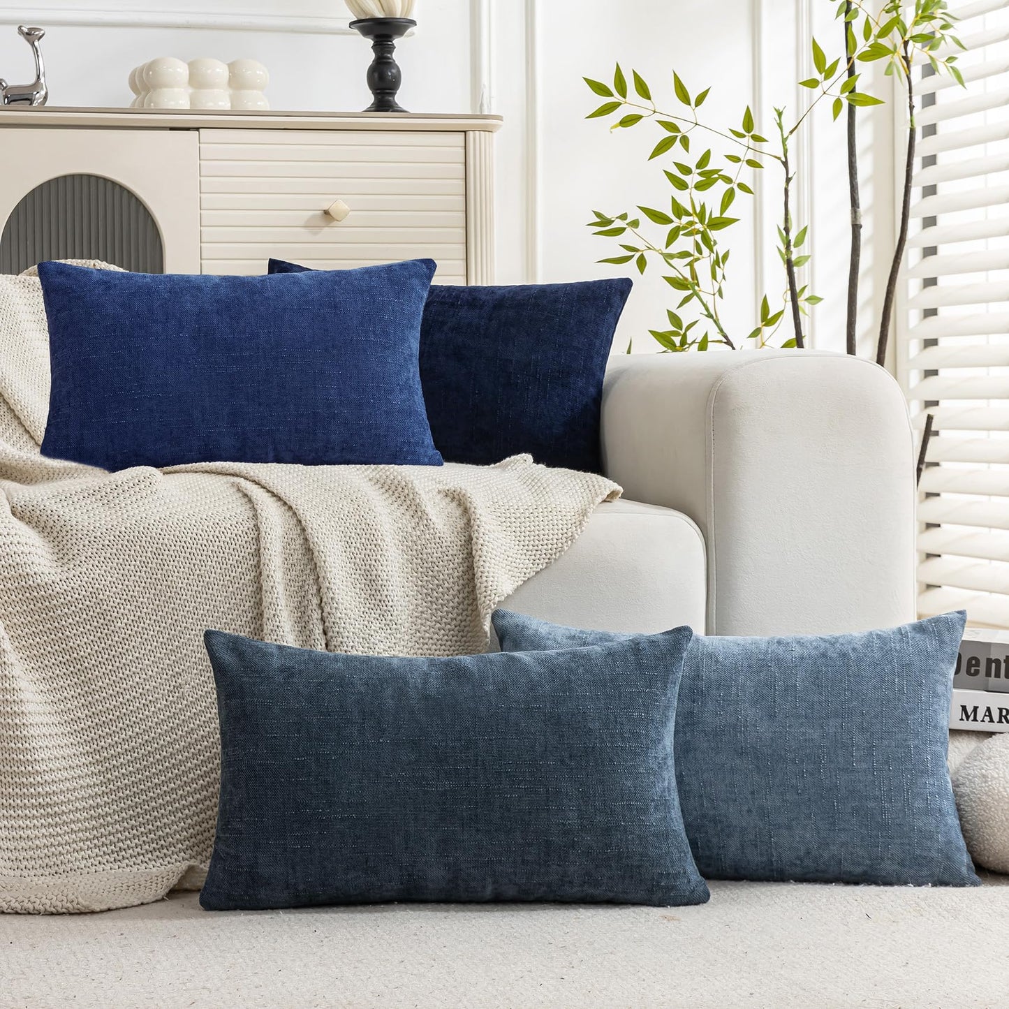 Set of 4 Soft Textured Decorative Throw Pillow Covers 24x24 Inch Cozy Farmhouse Cushion Cover Square Accent Pillow Cases for Bed Couch Sofa Living Room, Neutral