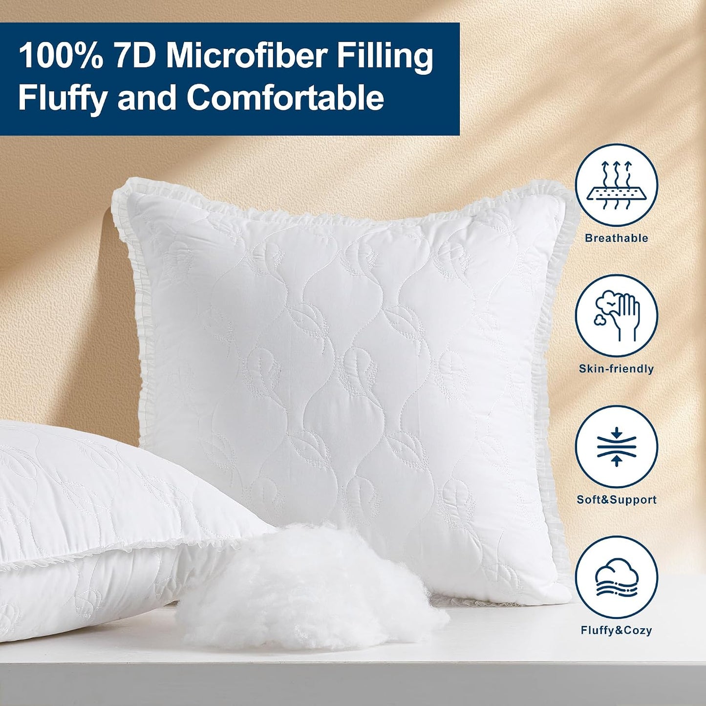 26 x 26 Throw Pillow Inserts with Lace Edge - Soft and Fluffy, Breathable Quilted Cotton Fabric - Decorative Pillows for Couch Sofa Bed, White, Pack of 2