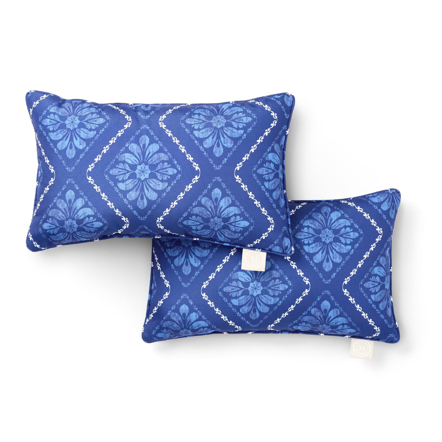 Martha Stewart Spring May Embroidered Lemon Indoor Outdoor Decorative Pillow 2-Pack Set, UV Fade Resistant, Water Repellent, Printed Stripe Design, Aqua Blue/Yellow, 18"x18"