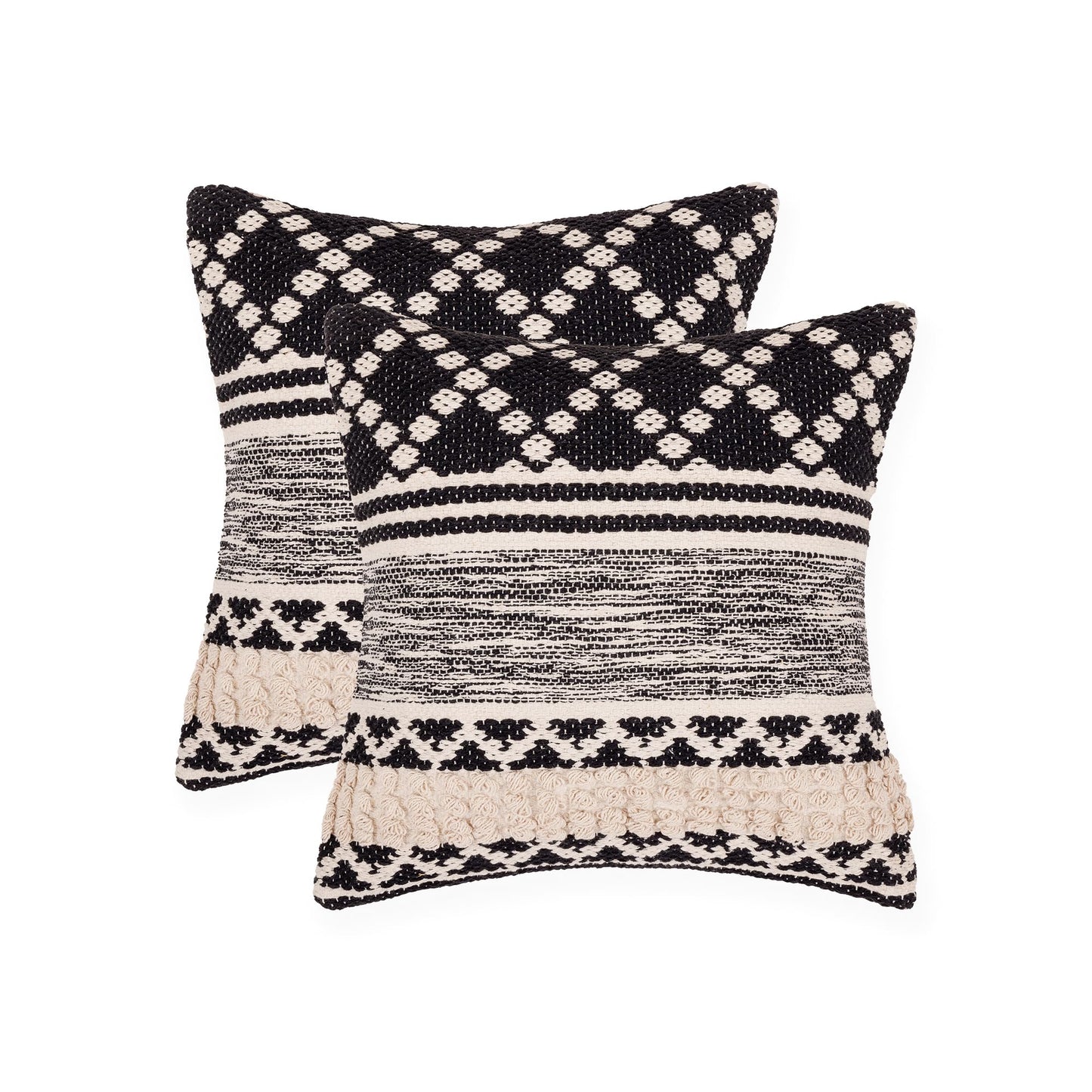 · REDEARTH · Tufted Throw Pillow Cushion Covers - Boho Textured Woven Decorative Cases Set for Couch - Sofa - Bed - Farmhouse - Chair - Covered Patio - car - 100% Cotton (18x18 ; Gray) Pack of 2