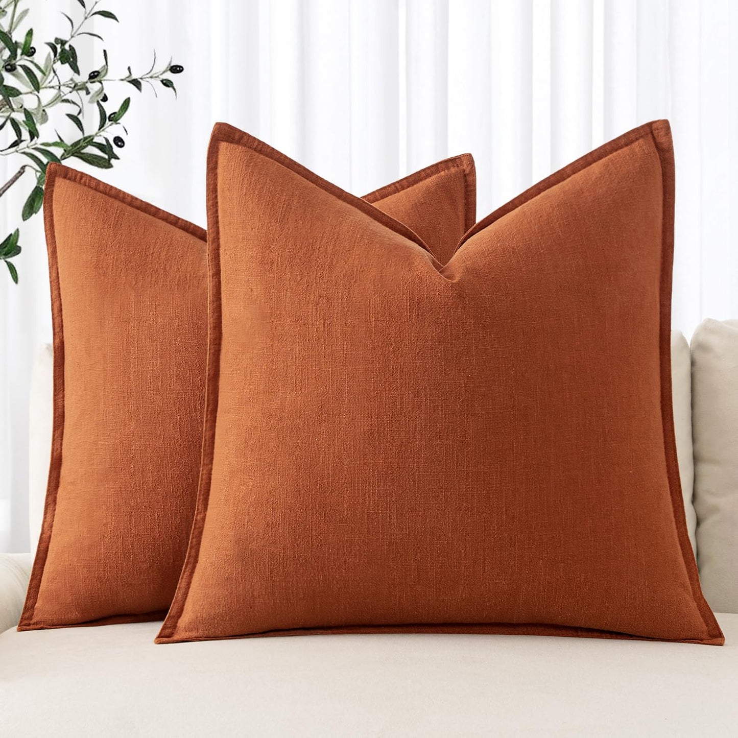 MIULEE Decorative Linen Pillow Covers 20x20 Inch Light Blue Boho Farmhouse Neutral Couch Throw Pillows for Bed Pack of 2 Accent Coastal Modern Pillowcase Summer Sofa Livingroom Home Decor
