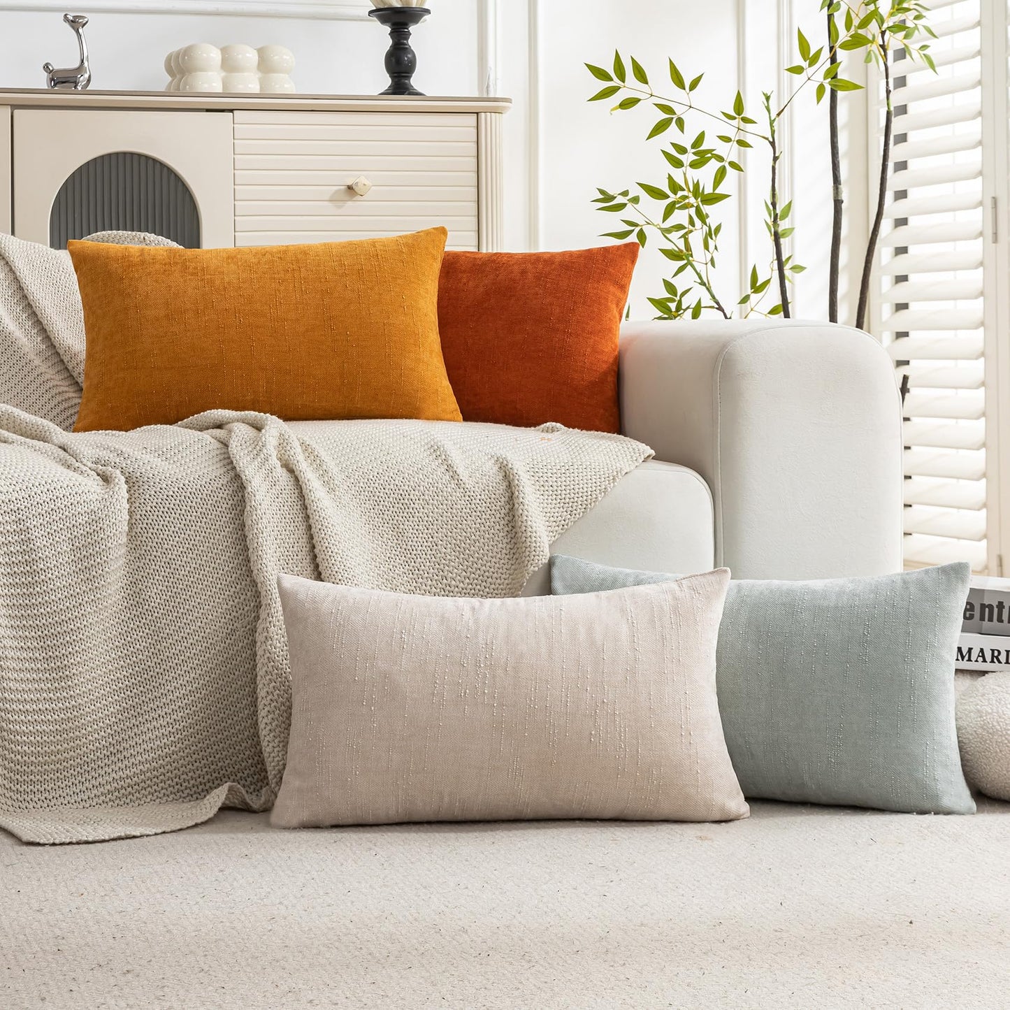 Set of 4 Soft Textured Decorative Throw Pillow Covers 24x24 Inch Cozy Farmhouse Cushion Cover Square Accent Pillow Cases for Bed Couch Sofa Living Room, Neutral