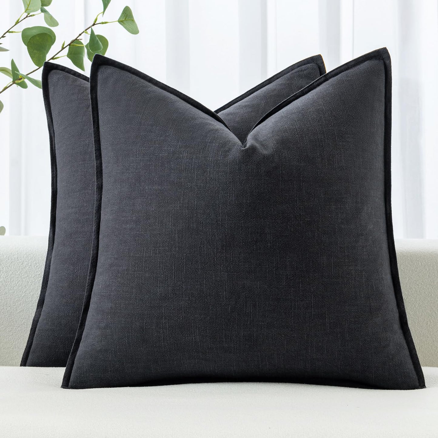 MIULEE Decorative Linen Pillow Covers 20x20 Inch Light Blue Boho Farmhouse Neutral Couch Throw Pillows for Bed Pack of 2 Accent Coastal Modern Pillowcase Summer Sofa Livingroom Home Decor