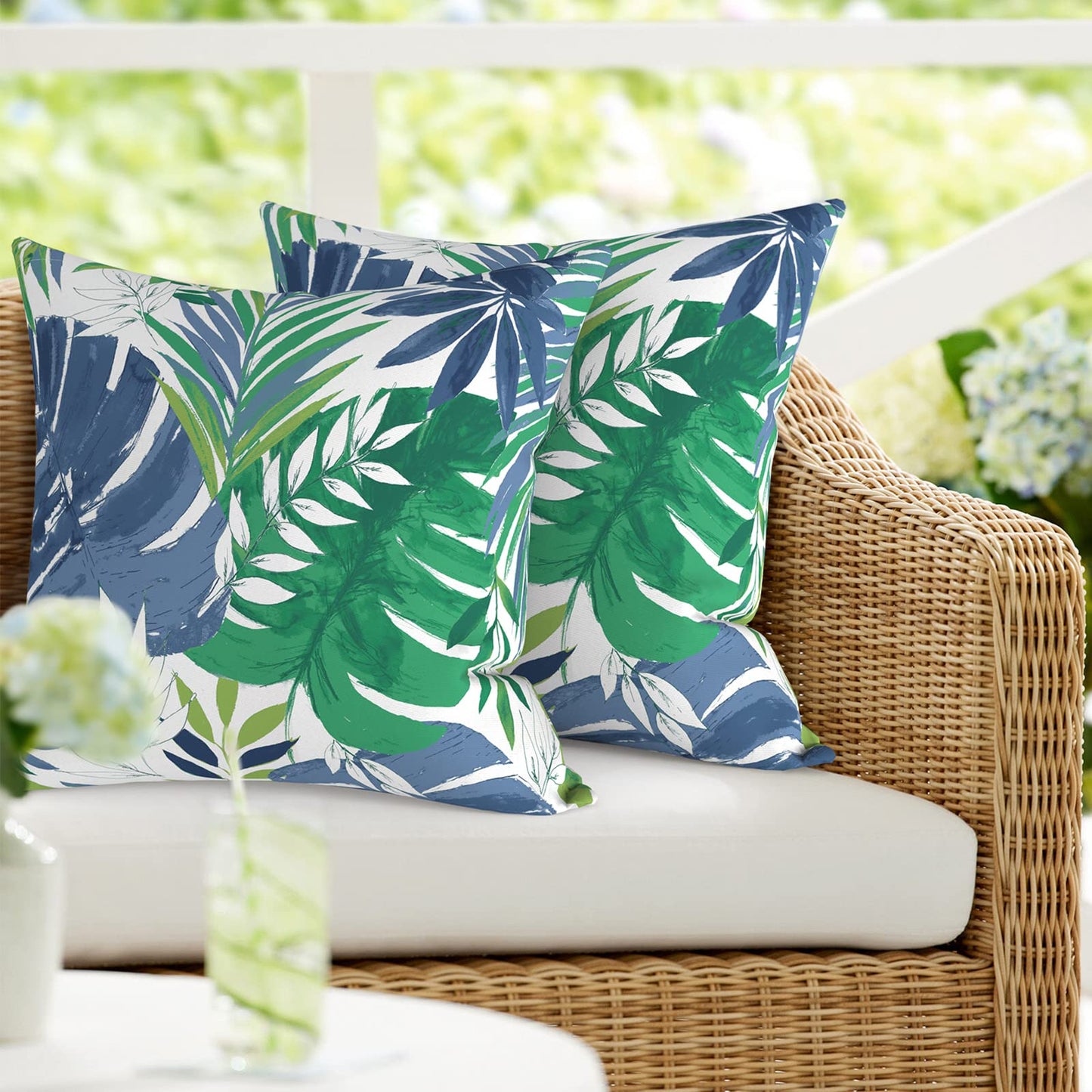 DYTXIII Pack of 2 Waterproof Outdoor Pillow with Inserts, 18x18 Square Patio Decorative Throw Pillow for Home,Sofa,Bench and Patio Furniture,Brush Blue