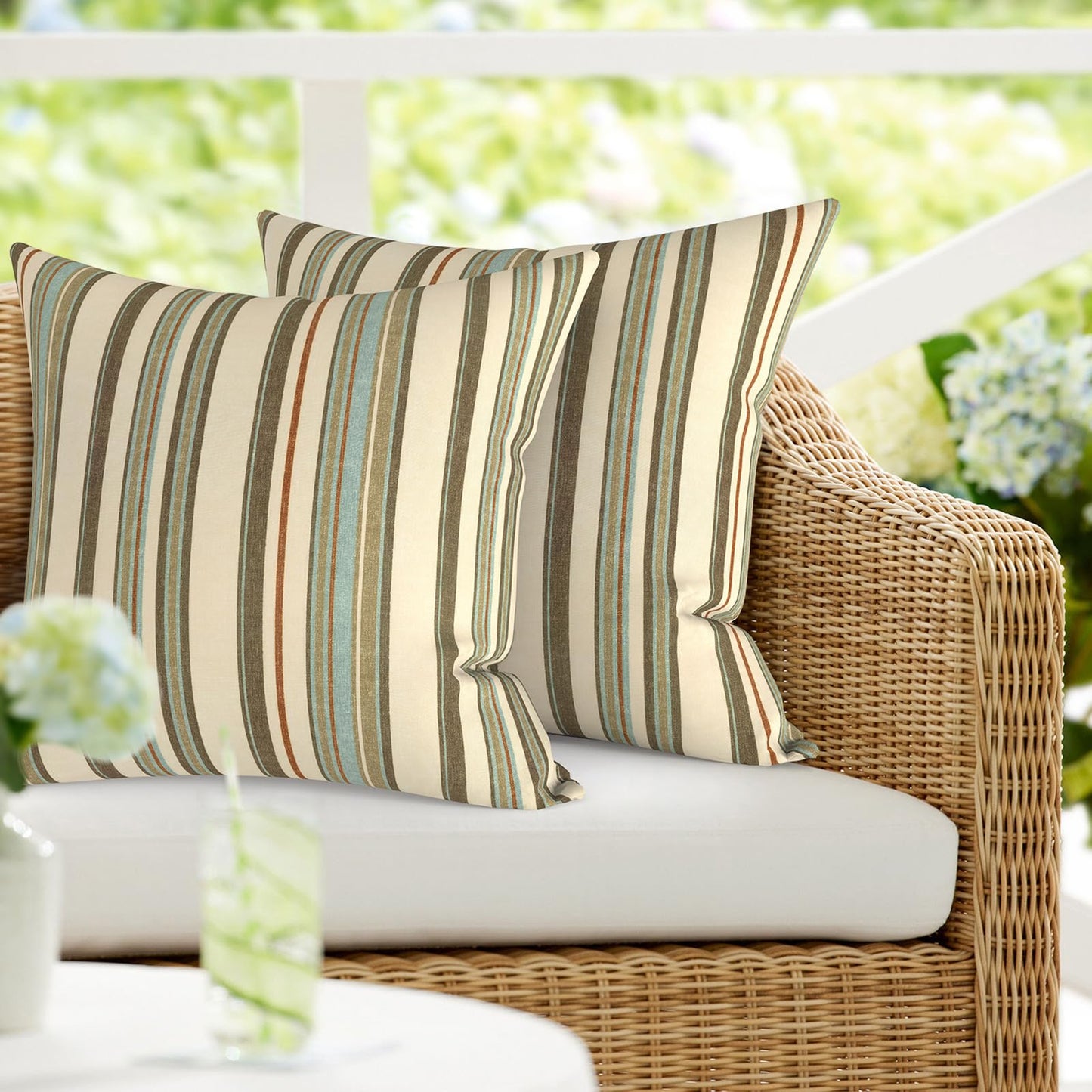 DYTXIII Pack of 2 Waterproof Outdoor Pillow with Inserts, 18x18 Square Patio Decorative Throw Pillow for Home,Sofa,Bench and Patio Furniture,Brush Blue