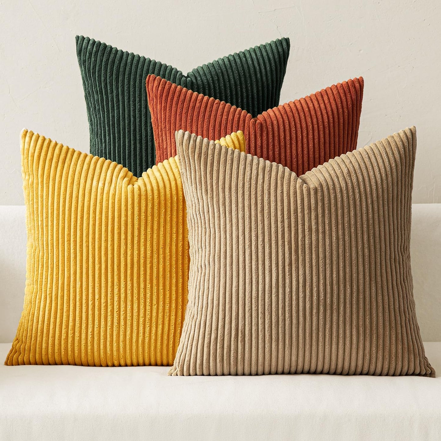 MIULEE Pack of 4 Blue-Orange Corduroy Decorative Throw Pillow Covers 18x18 Inch Soft Boho Striped Pillow Covers Modern Farmhouse Home Decor for Summer Sofa Living Room Couch Bed