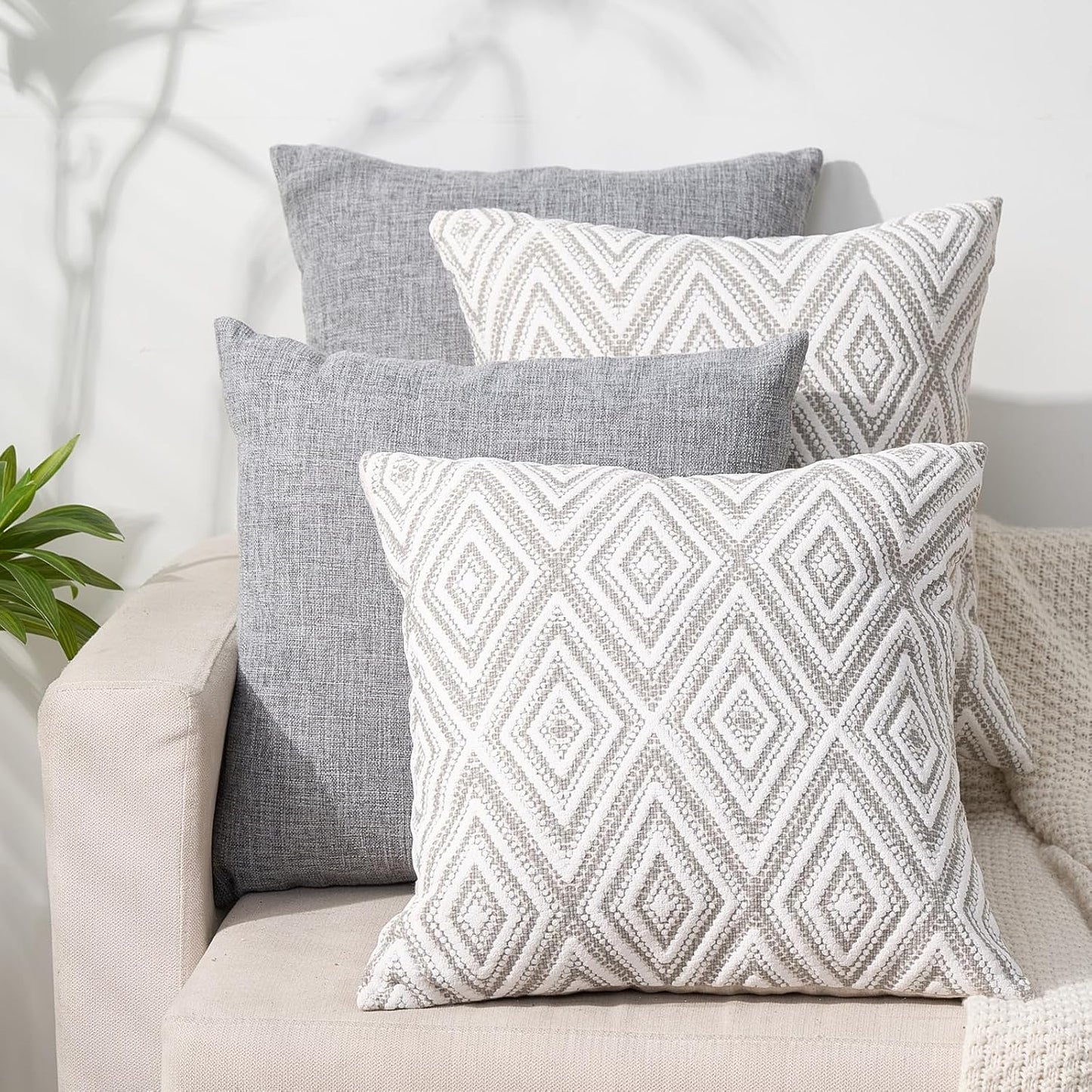 HPUK Throw Pillow Covers 20x20 Inch Set of 4, Linen Decorative Pillow Covers, Accent Cushion Covers for Couch Sofa Bed Bedroom Living Room Décor, Grey